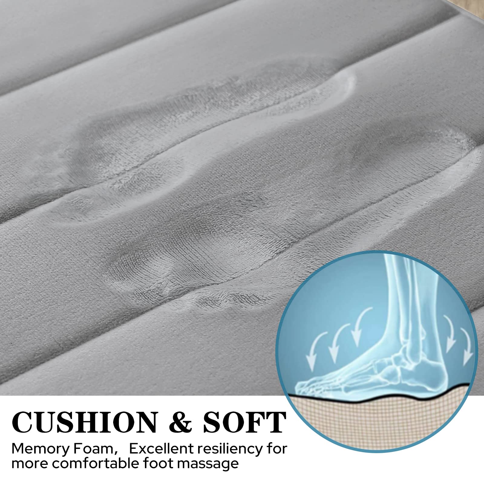 Bysure Grey Memory Foam Bathroom Rug Set 3 Piece, Non Slip Extra Soft Absorbent Bath Mats, Machine Washable & Dry Toilet Mat Set