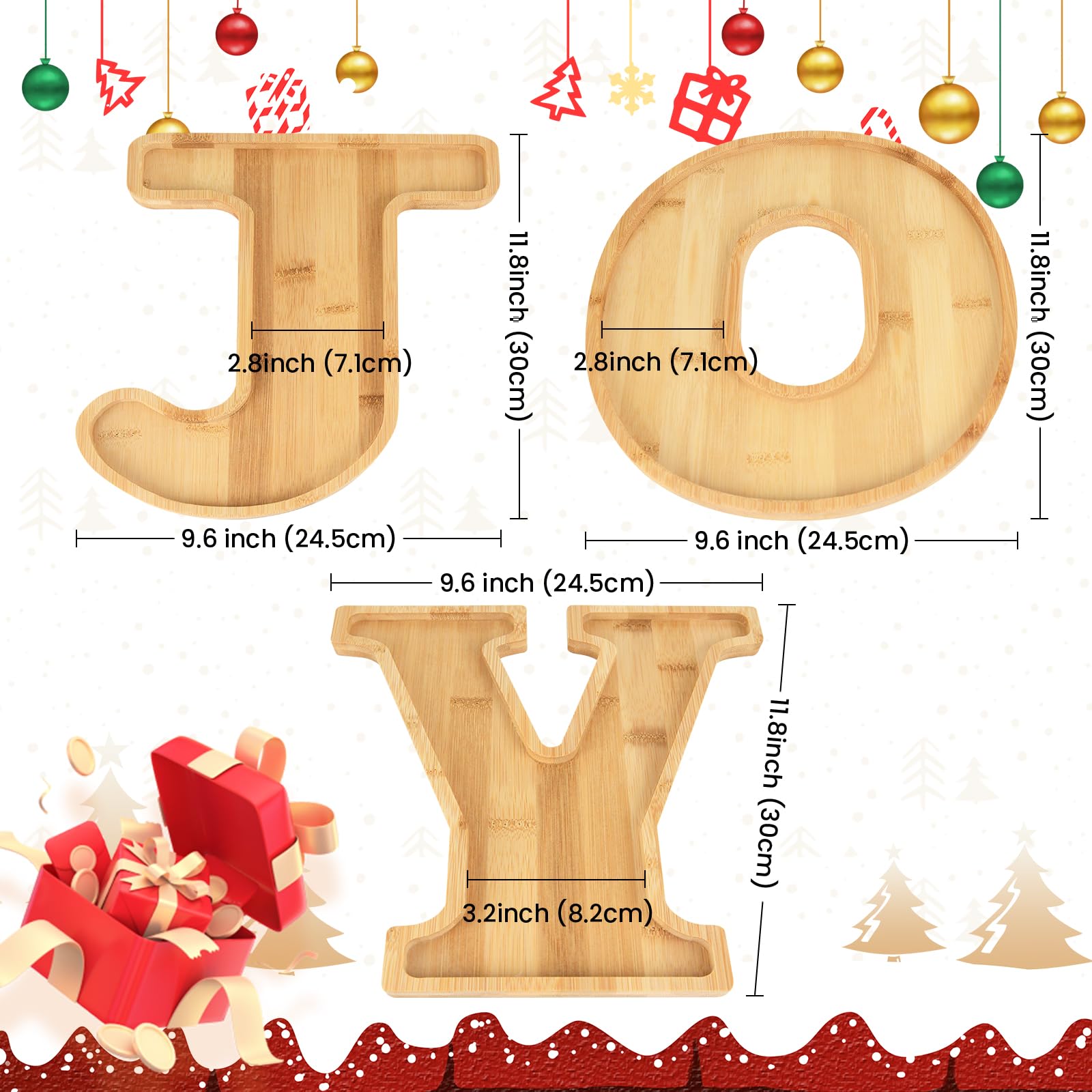 Hviiso 3Pcs Christmas Charcuterie Board Set, Joy Bamboo Appetizer Serving Board, Large Christmas Candy Dish Snack Platters - Gif