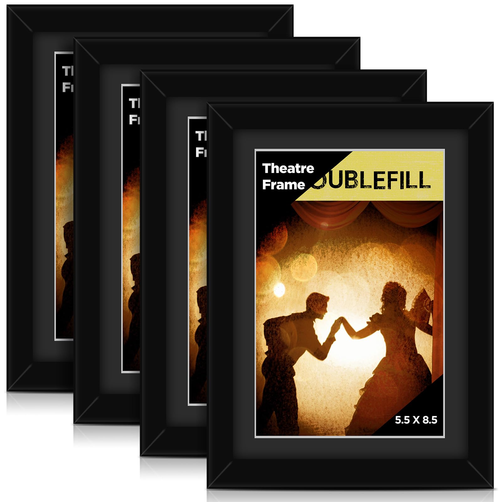 DoubleFill 4 Pcs Black Theatre Frame with Mat Fits 5.5x8.5 Inch Stage Show Program Frame Wall Hanging or Tabletop Art Frames wit