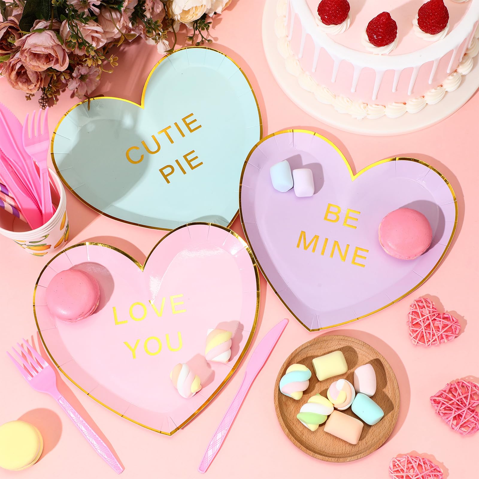Suclain 36 Pcs Valentine'S Day Paper Plates 9'' Heart Shaped Paper Plates Disposable Heart Tableware Valentine'S Day Party Dinne