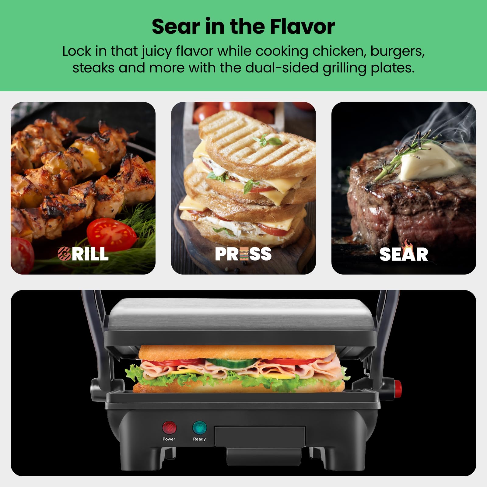 Chefman Electric Panini Press Grill And Gourmet Sandwich Maker W/ Non-Stick Coated Plates, Opens 180 Degrees To Fit Any Type Or