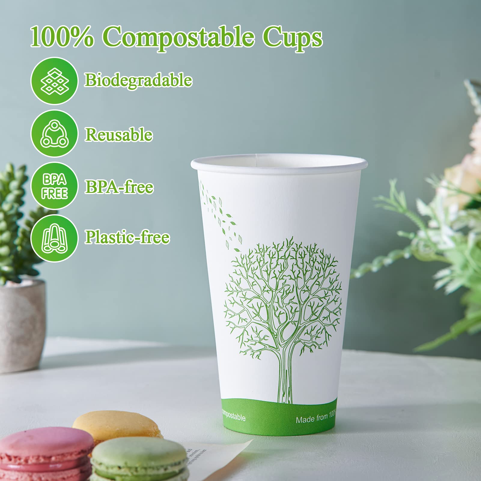 Ecolipak [210 Count] 16 Oz Compostable Cups, Biodegradable Disposable Paper Cups With Pla Lined, Eco-Friendly Paper Coffee Cups