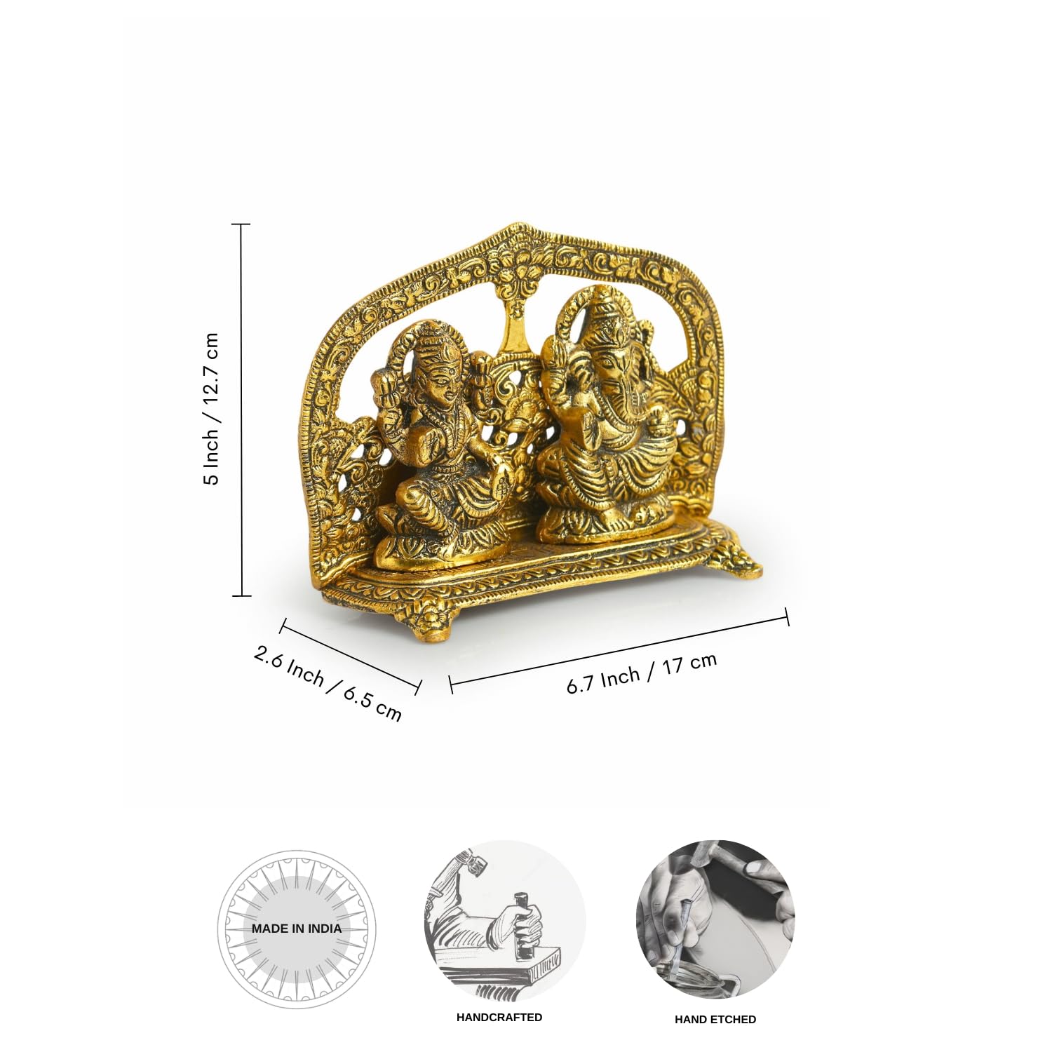 Exclusivelane Laxmi Ganesh Idol Showpiece Figurine (5.0 Inches, Golden, Metal)|Handcrafted Laxmi Ganesh Idol For Home Dcor Lax