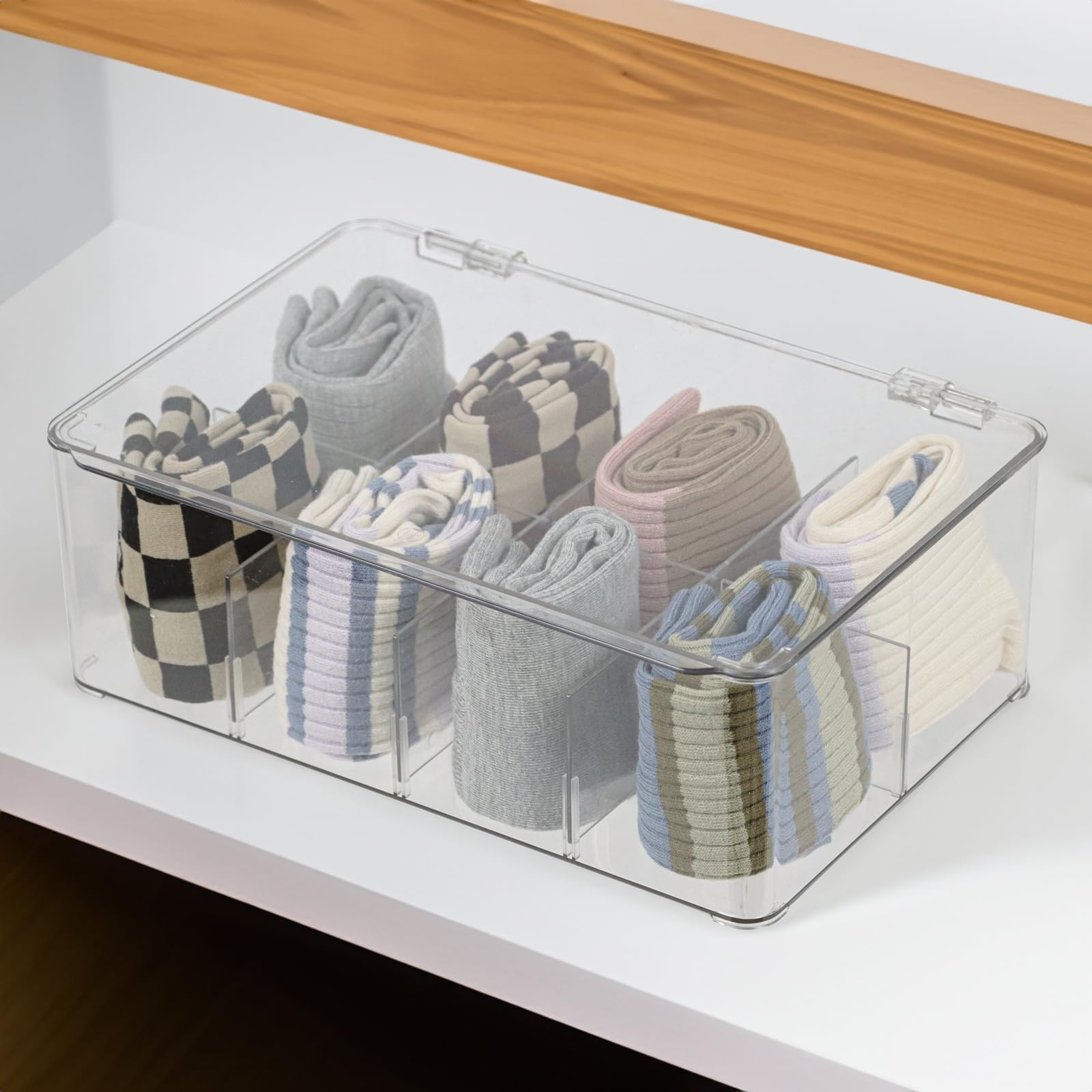 ZEXALOR Clear Tea Bag Organizer, Dresser Organizers Drawer Organzier Storage Container with Removable Dividers, Plastic Storage