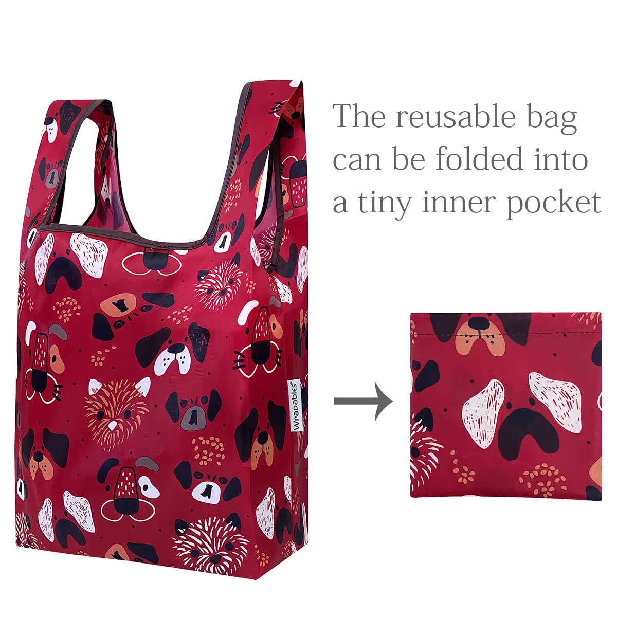 Wrapables Jolibag Collection Reusable Shopping Bag (Set Of 2), Cat & Dog Faces