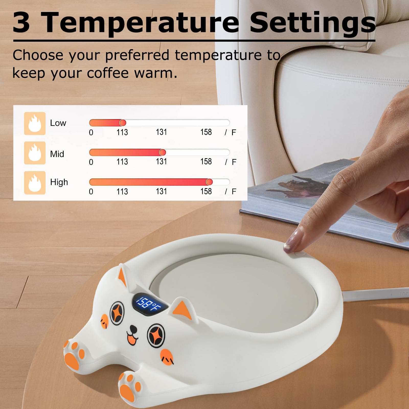 Pusee Coffee Mug Warmer Auto Shut Off, 3 Temp Coffee Warmer For Desk, Candle Warmer Plate Safely Melt The Candle Releases Scents