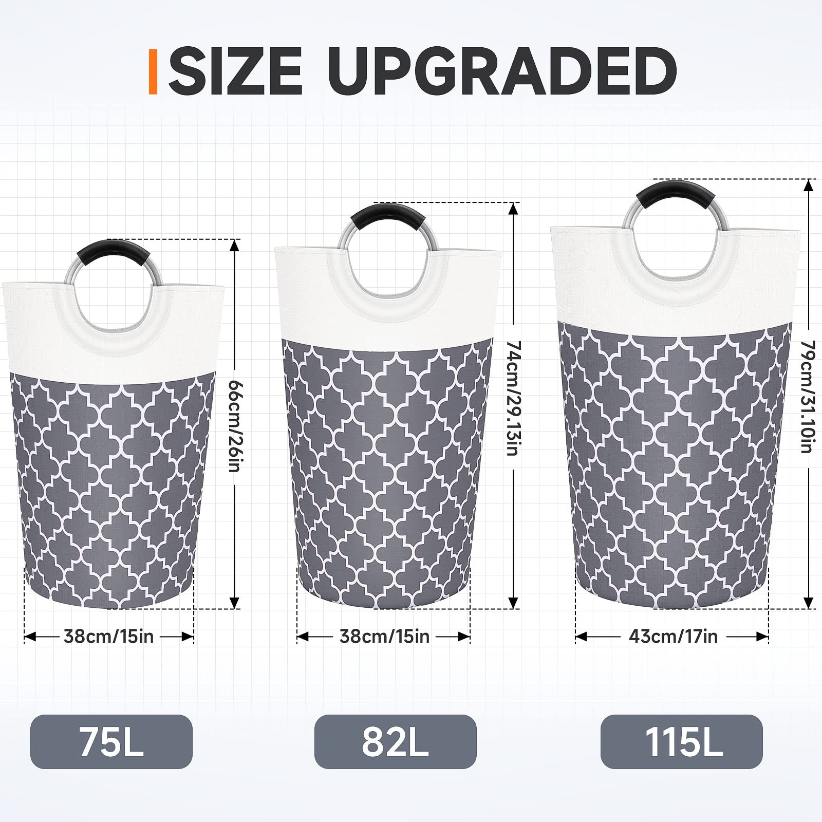 Fabspace Large Laundry Basket Laundry Hamper Bag Washing Bin Clothes Bag Collapsible Tall With Handles Waterproof Travel Bathroom College Essentials Storage For College Dorm  Family (Grey) 82L