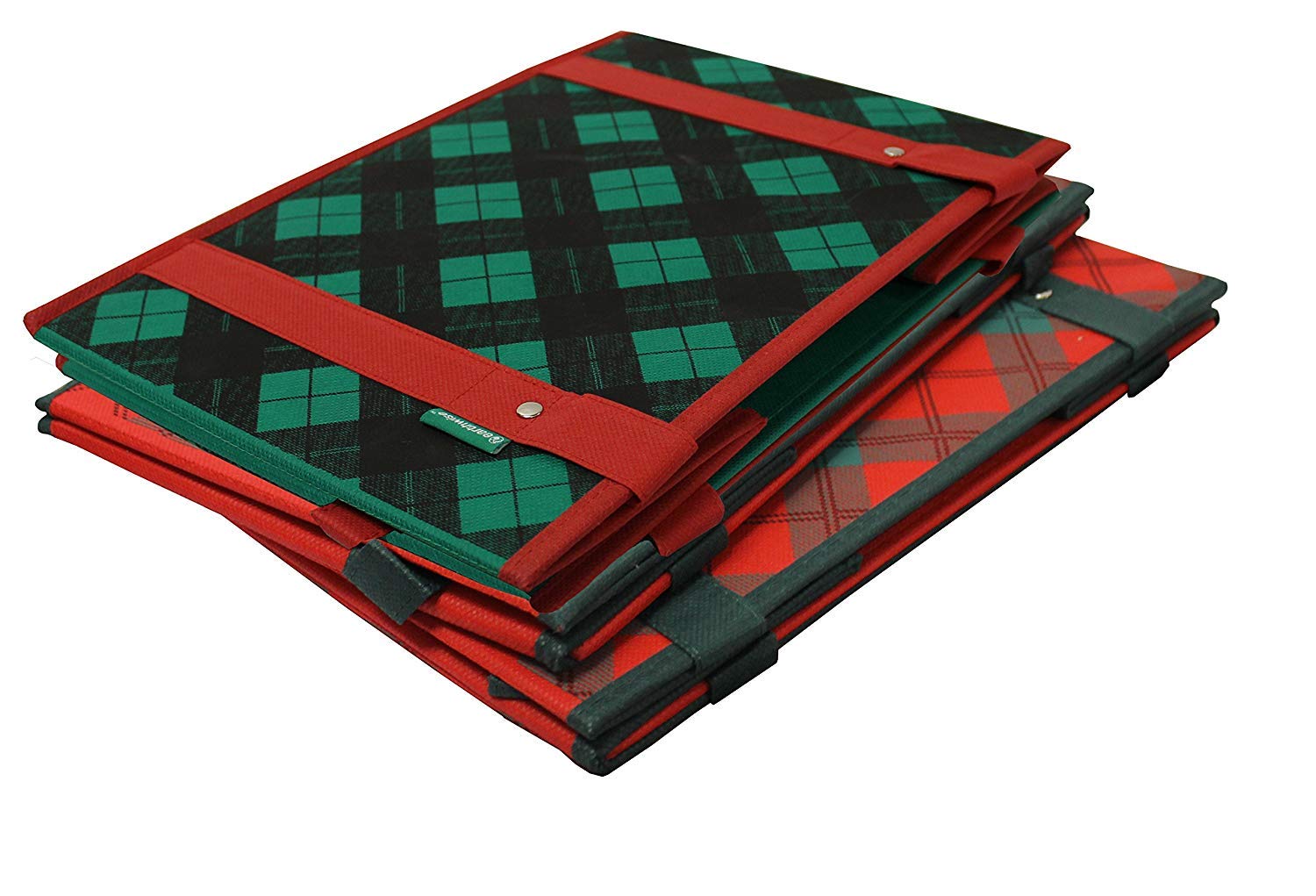 Earthwise Deluxe Collapsible Grocery Bag Set of 3 - Green Plaid Design, Reinforced Bottom, Perfect for Holiday Storage