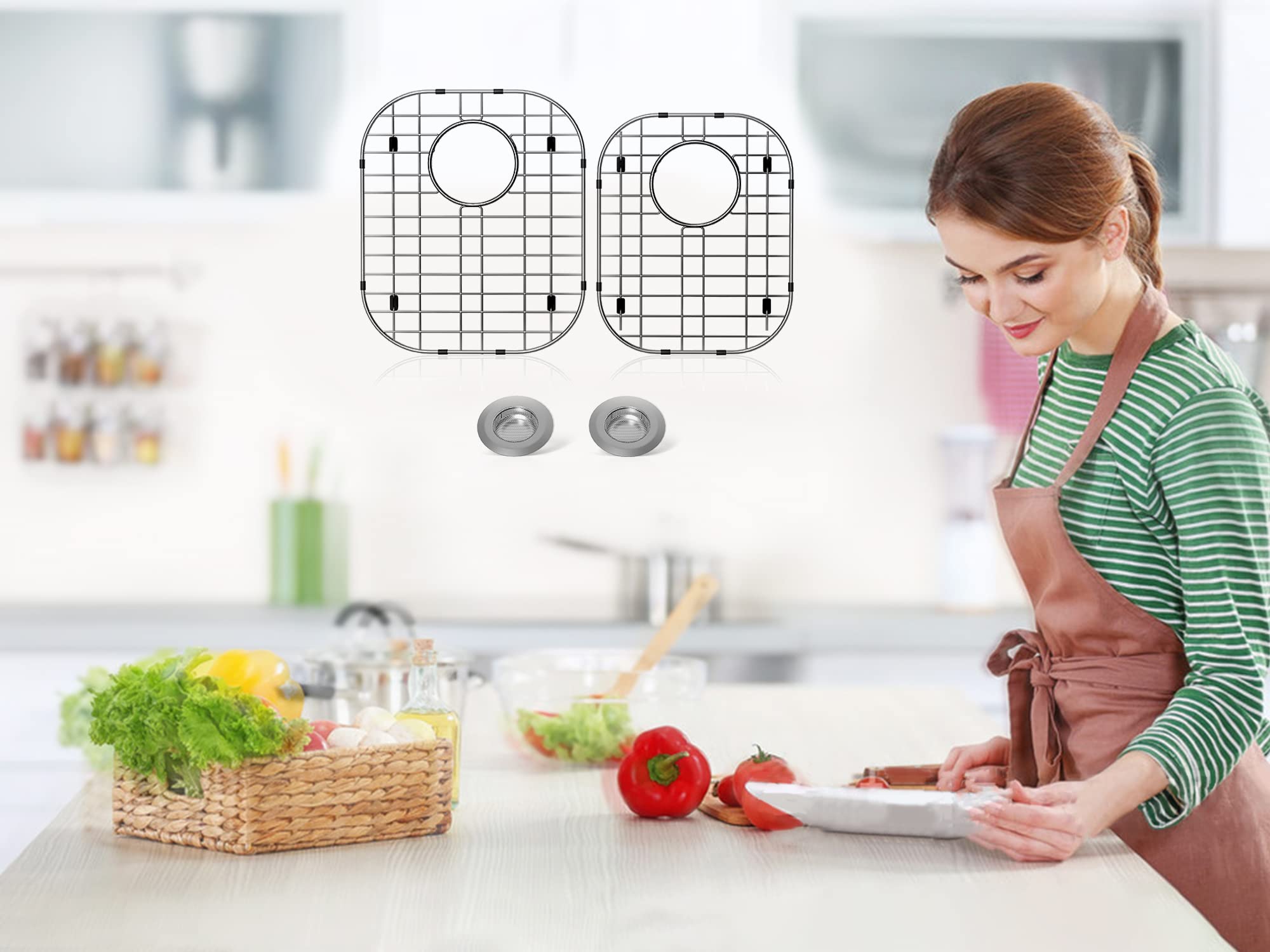 2Pack Sink Protector Grid 13''X16''And 11.2''X14.5'', 304 Stainless Steel Sink Protectors For Kitchen Sink, Rust Resistant Metal