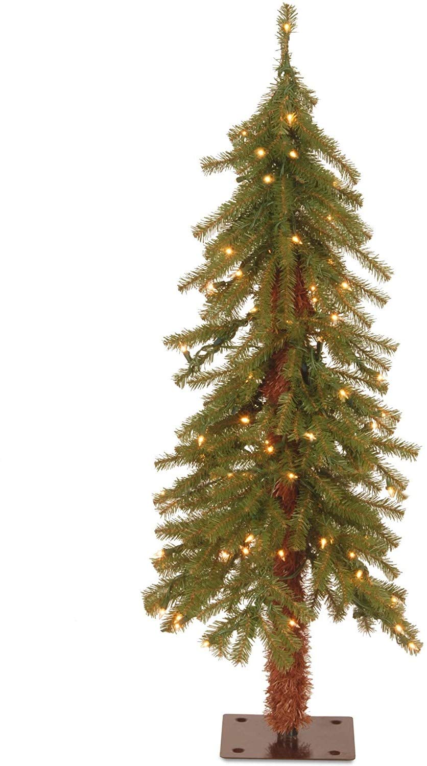 National Tree Company 3 ft Pre-Lit Hickory Cedar Mini Artificial Christmas Tree, 50 Clear Lights, 139 Tips, Metal Plate Base, Gr
