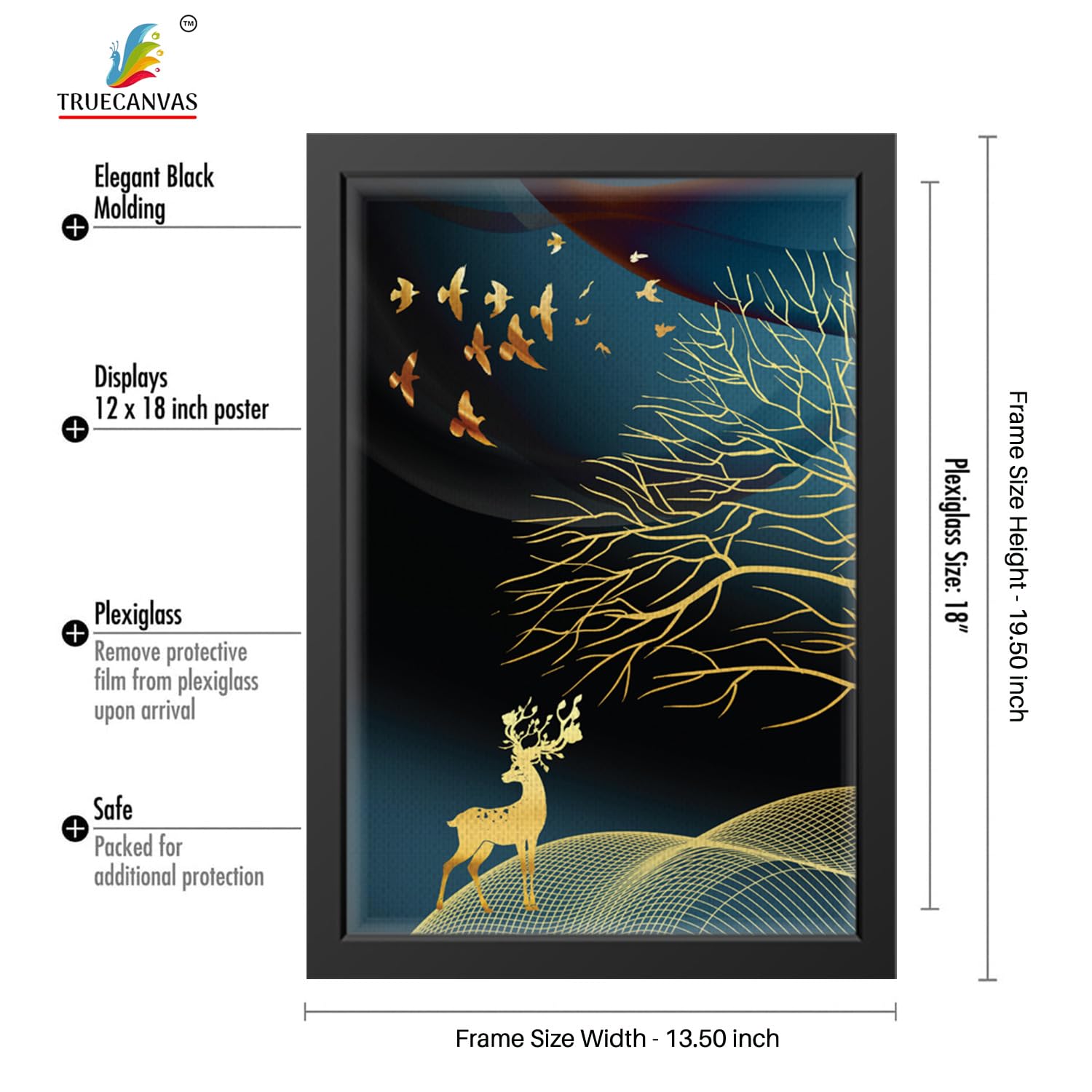 TRUECANVAS Abstract Painting Set of 3 Wall Hanging Canvas Print Framed for Home, Living Room Gallery & Office, Black, Size - 13.