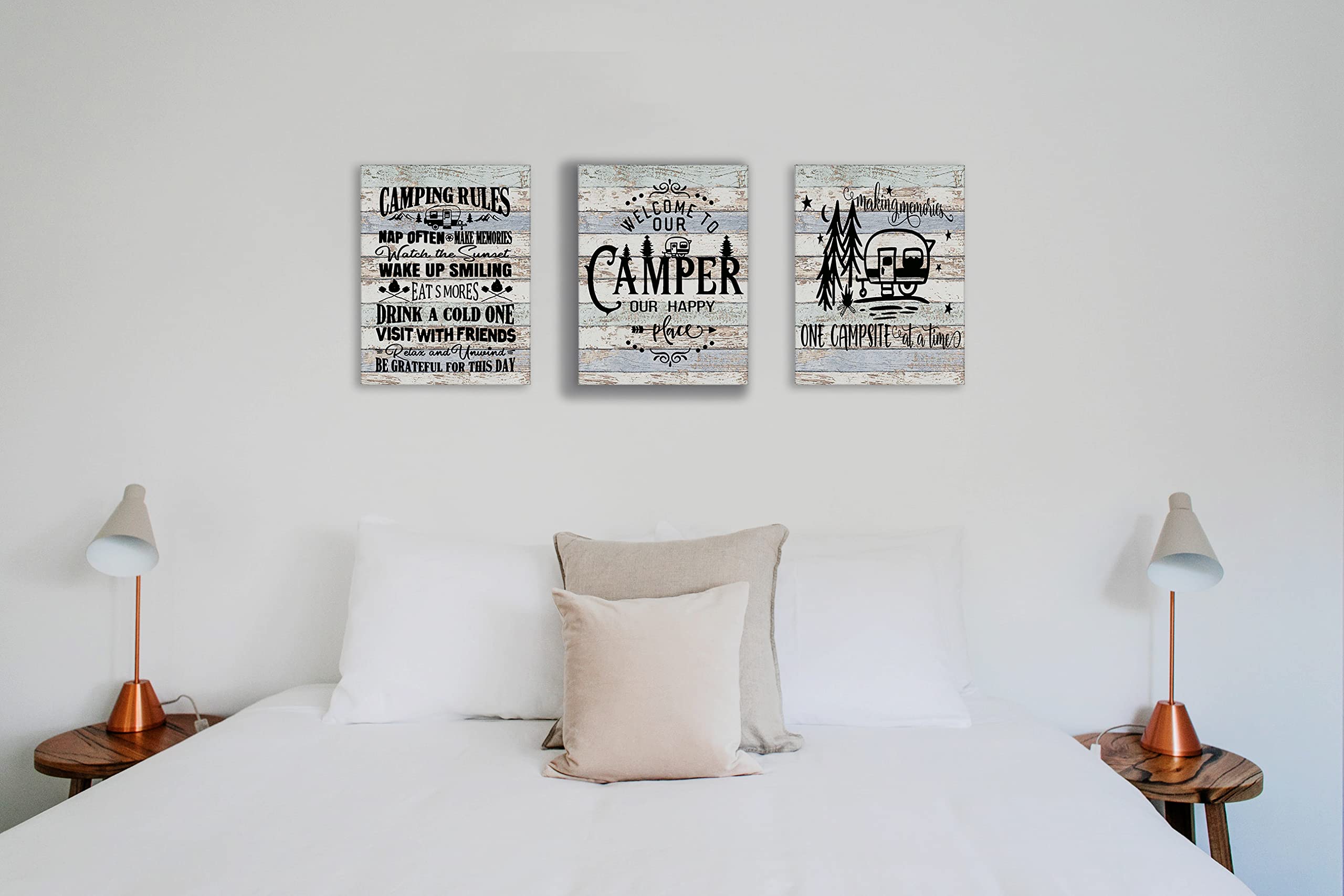 Camper Camping Rules Campsite Canvas Wall Art Prints Artwork Signs Framed For Lake House Cabin Porch Campsite Wall Decor Home Ro