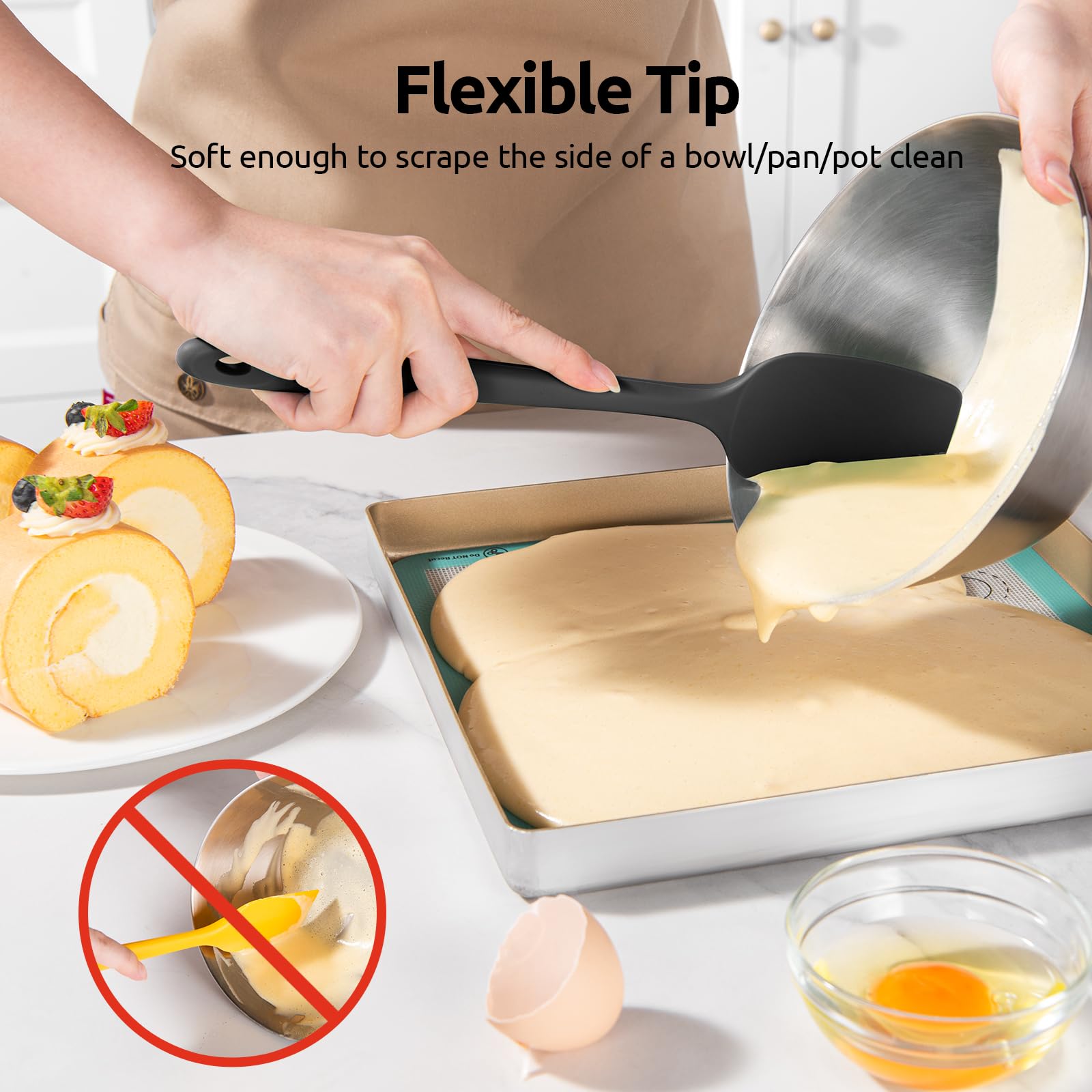 U-Taste Silicone Spoon Spatula Set, 600F High Heat Resistant Food Grade Flexible Rubber Scraper, Cooking Mixing Baking Kitchen U