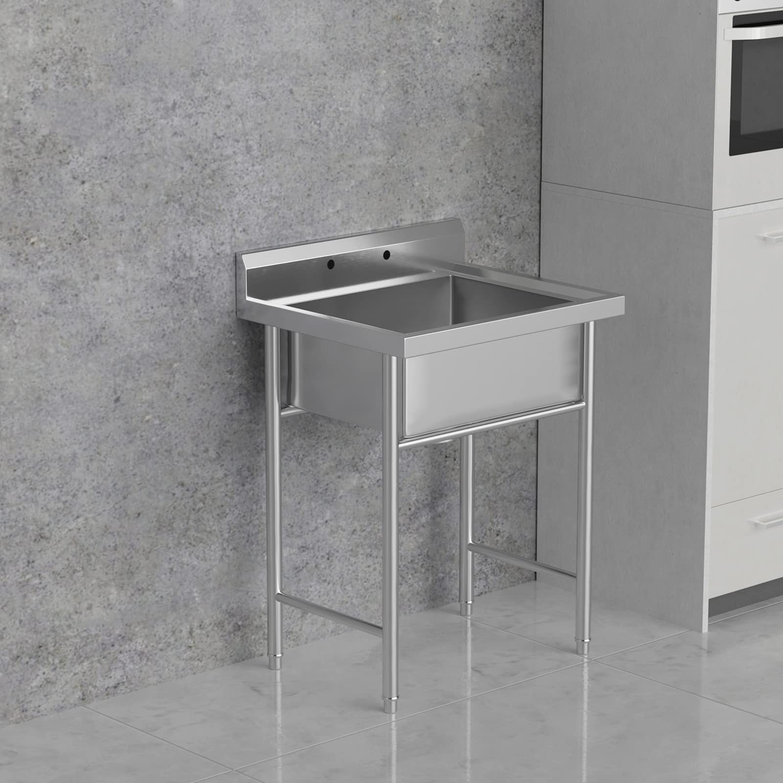 Vingli Upgraded Free Standing 304 Stainless Steel Utility Sinks For Laundry Room With Backsplash, Industrial Garage Sink Commerc