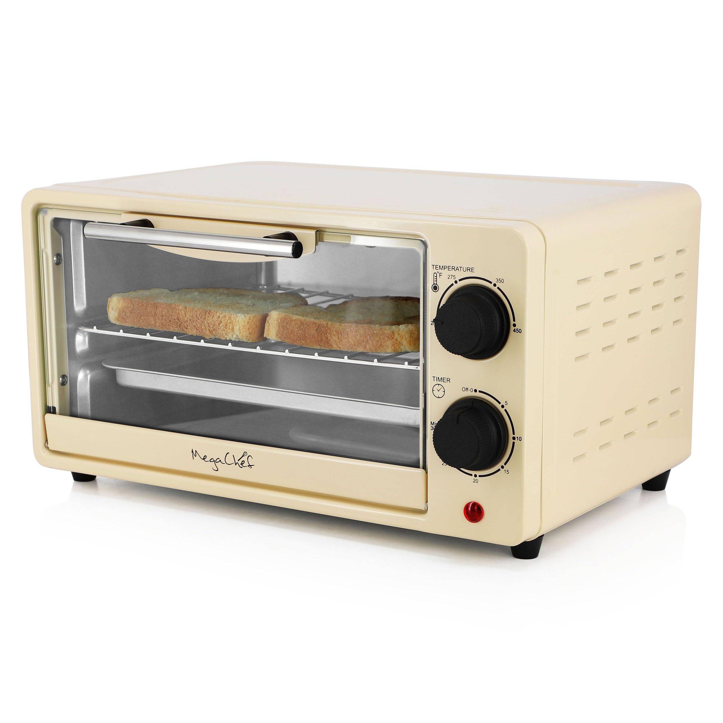 MegaChef 9.5 Quart Electric Counter Top 2 Slice Toaster Oven with Built in Timer, Bake, Broil, Toast (Cream)