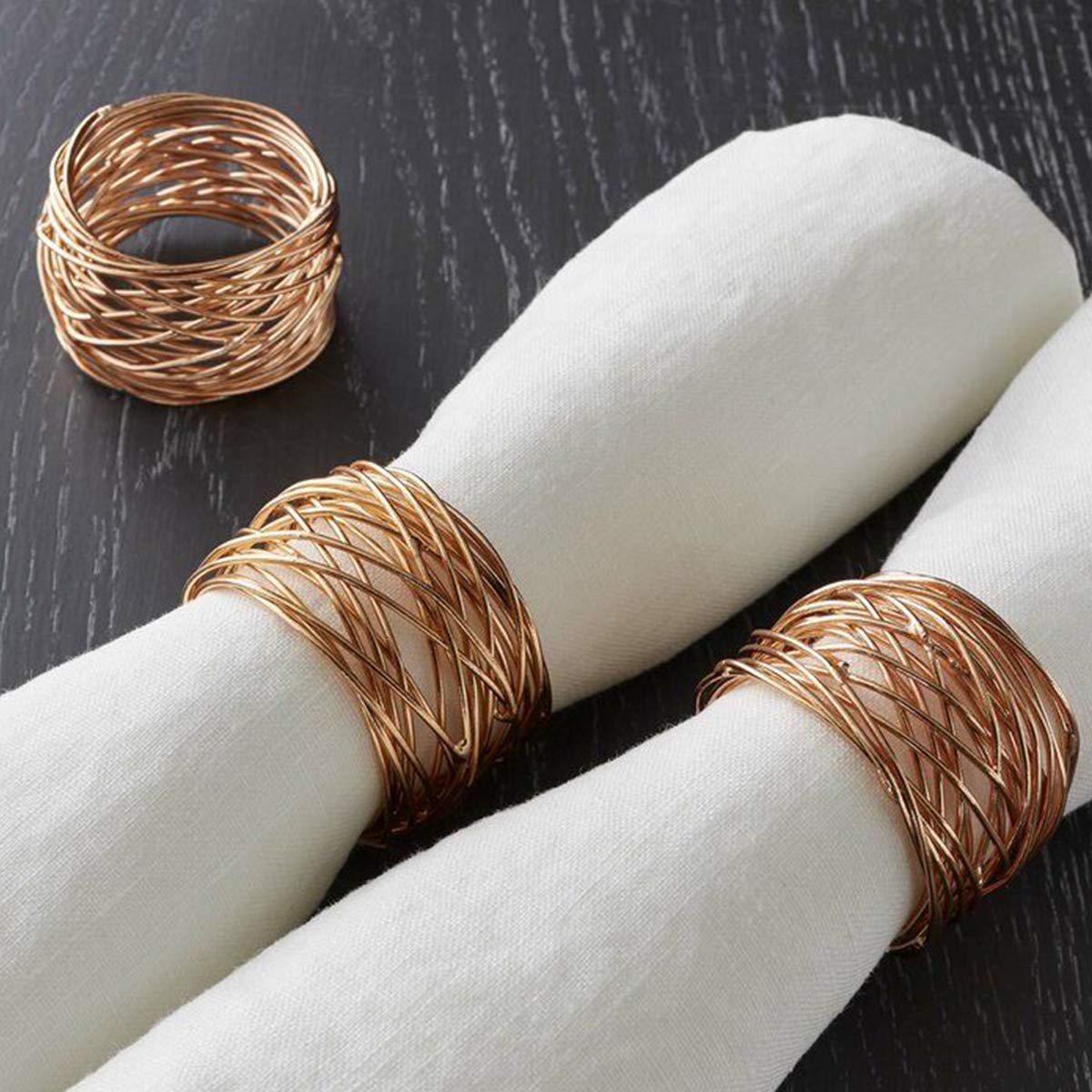 Napkin Rings Set Of 12, Gold Decorative Metal Napkin Holder For Wedding Party Holiday Banquet Christmas Circle Serviette Buckle
