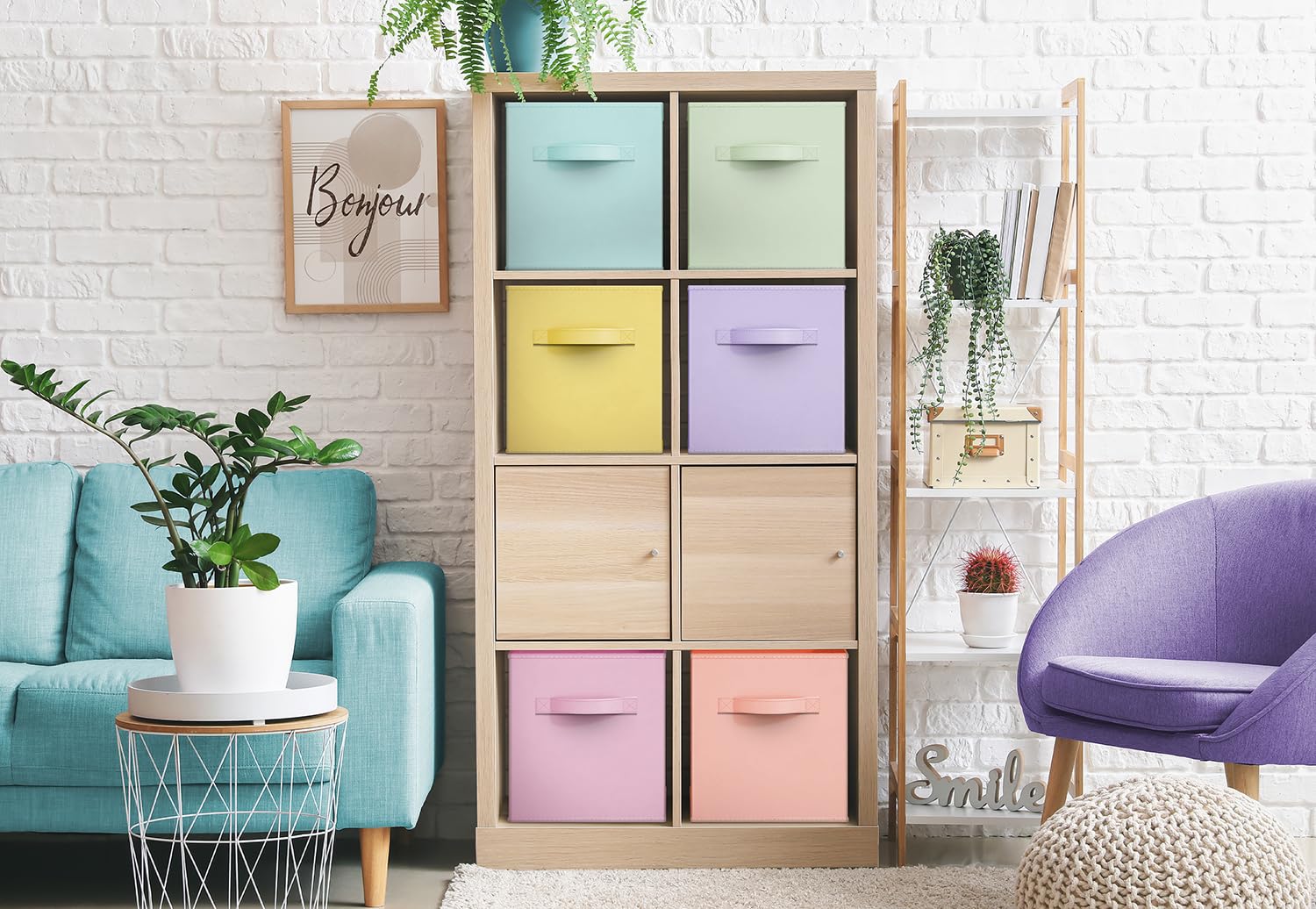 Sorbus 11 Inch Fabric Storage Cubes - Sturdy Collapsible Storage Bins & Handle - 6 Foldable Baskets For Organizing Clothes, Toys