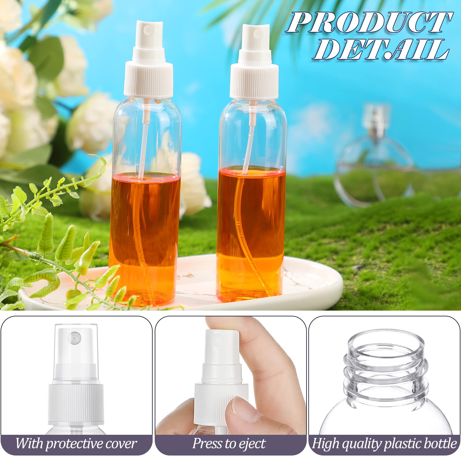 Nuogo 90 Pack Plastic Spray Bottles 4 Oz Reusable Mini Perfume Refillable Bottle Travel Size Mist Bottle Sprayer Empty Bottle Fo