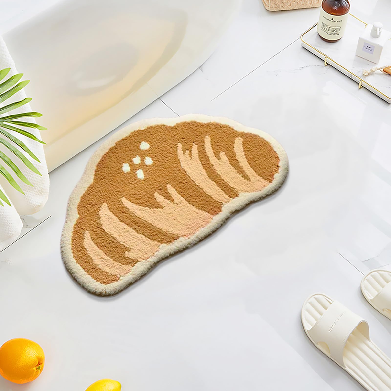 Ukeler Funny Bathroom Rugs Cute Croissant Shape Washable Accent Home Decoration Rugs Non-Slip Fluffy Small Bath Rugs For Sink, B