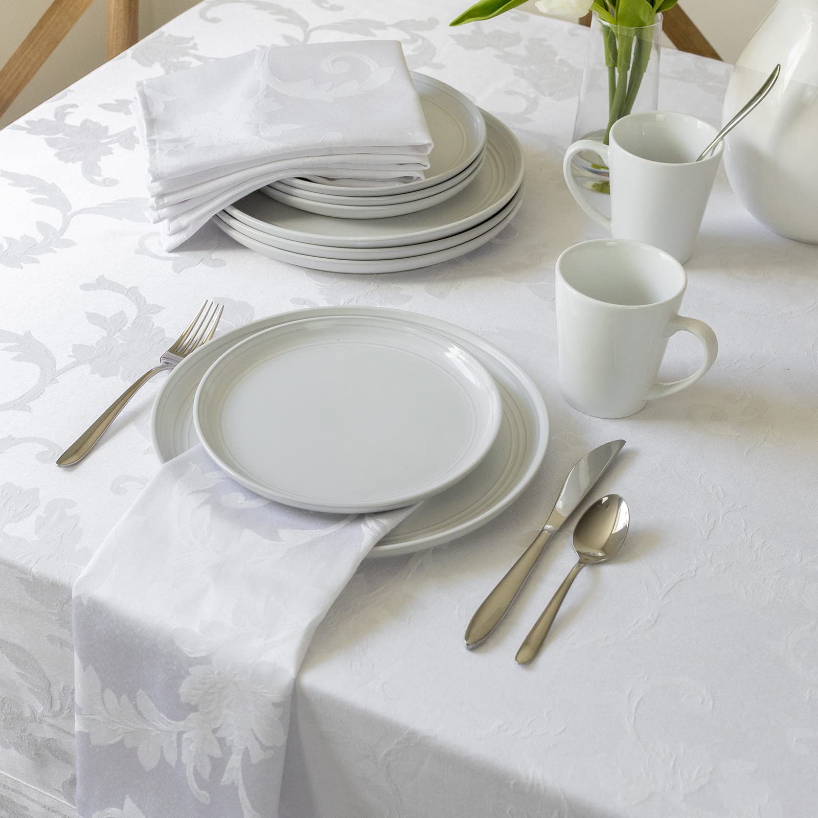Benson Mills Harmony Scroll Woven Damask Fabric Tablecloth, Everyday, Parties, Special Occasions, Weddings And Holiday Table Clo