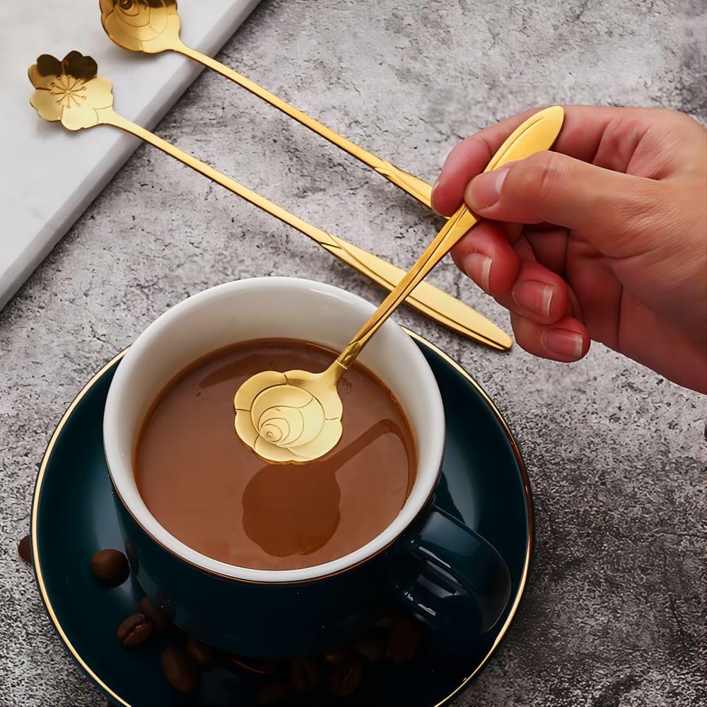 20 Pieces Stainless Steel Rose Flower Coffee Spoon Dessert Spoon Sugar Spoon Ice Cream Spoon Stirring Spoon Tea Spoon Milkshake
