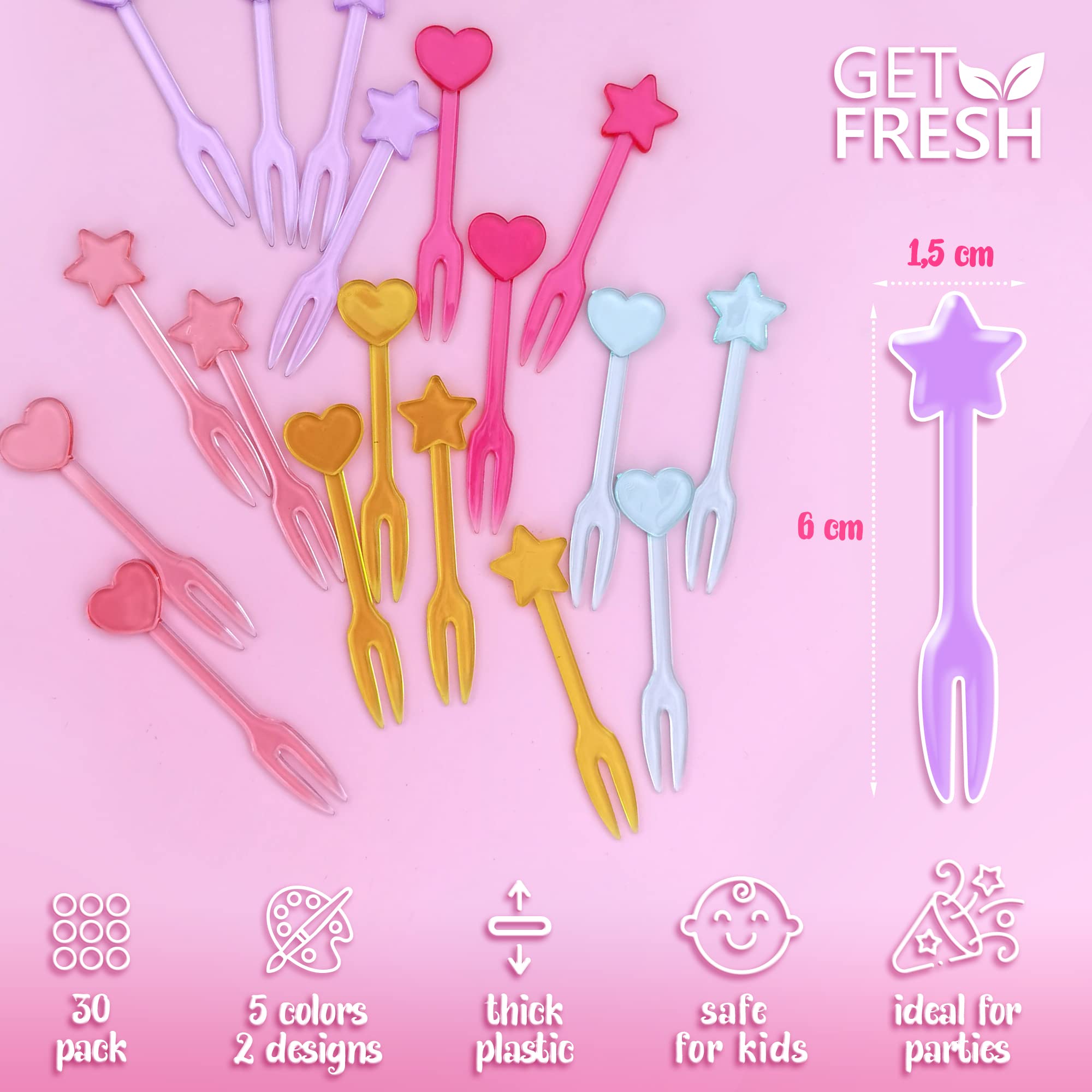 Get Fresh Forks For Kids - 30 - Picks For Kids Fruit Forks Bento Box Picks Reusable Mini Toothpick Sticks Heart Dessert Forks Fo