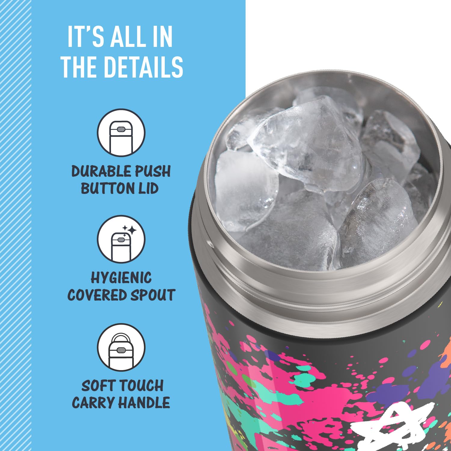 Thermos Funtainer 16 Ounce Stainless Steel Vacuum Insulated Bottle With Wide Spout Lid, Graffiti Girl