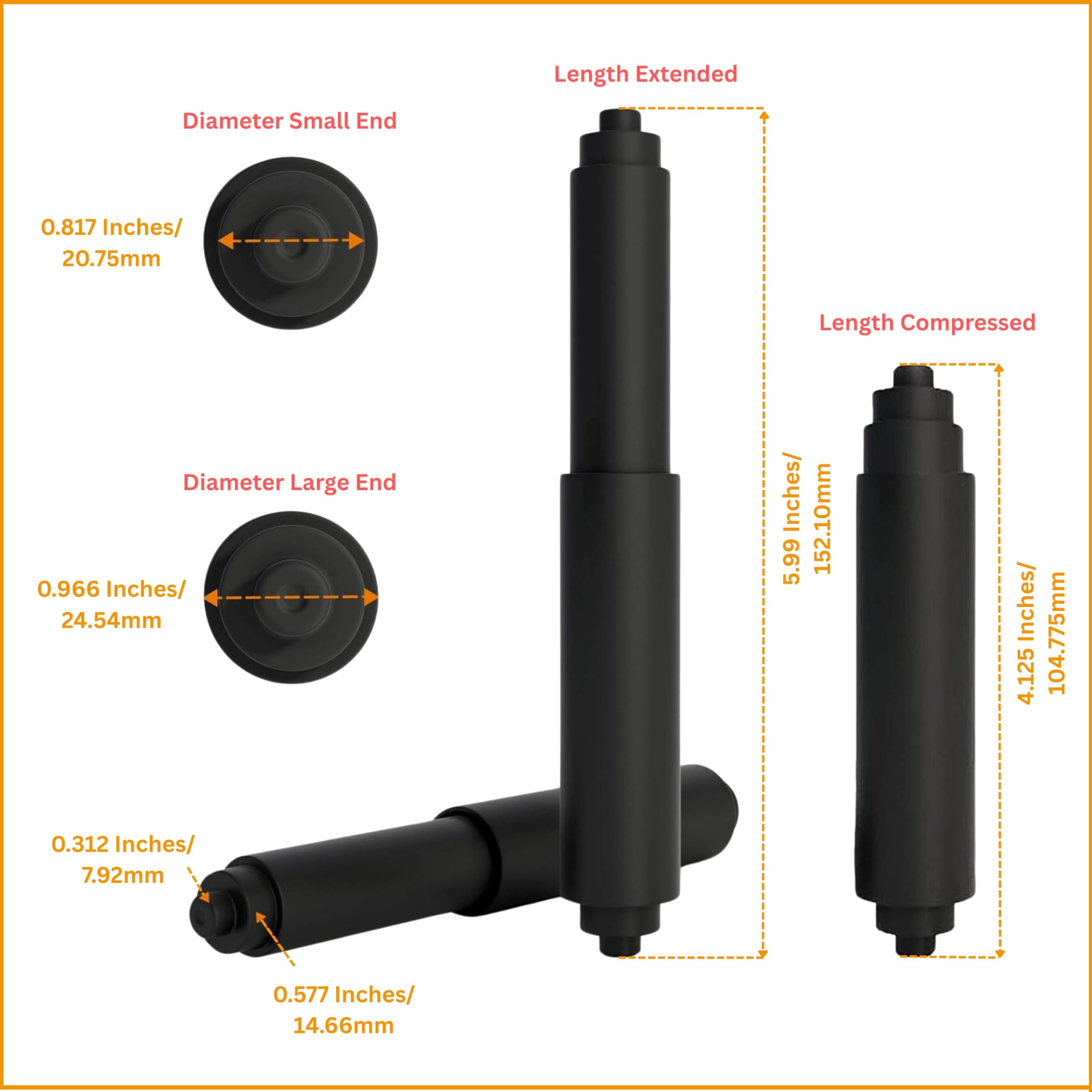 Piping Hot Art Works Black Toilet Paper Holder - 6" Plastic Spring Rod, Model SX-7952, Fits Standard Tissue Rolls