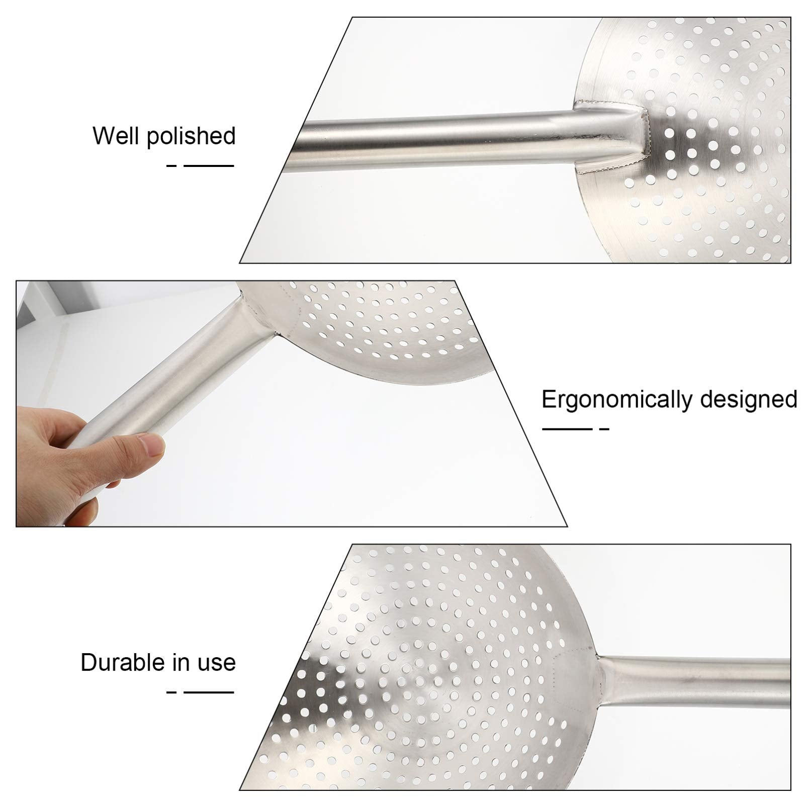 Yardwe Noodle Spoon Stainless Steel Skimmer Spoon Slotted Strainer Ladle Fine Mesh Wire Oil Filter Mandarin Colander Scoop For K