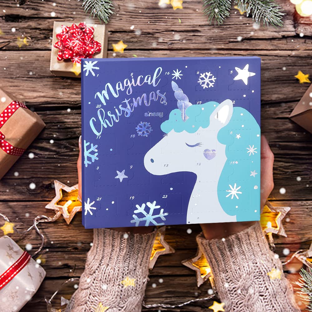 Christmas Advent Calendar 2025 for Girls Boys with 24 Days Unique Gift Countdown Calendar Blind Box Blue UnicornTheme DIY Creati
