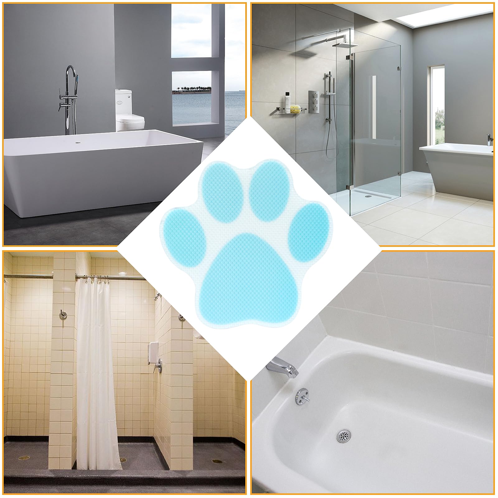 Coufce 20 Pcs Non Slip Bathtub Stickers Blue Paw Print Adhesive Decals Sea Shell Shape Shower Stickers For Floor, Ladders, Bath