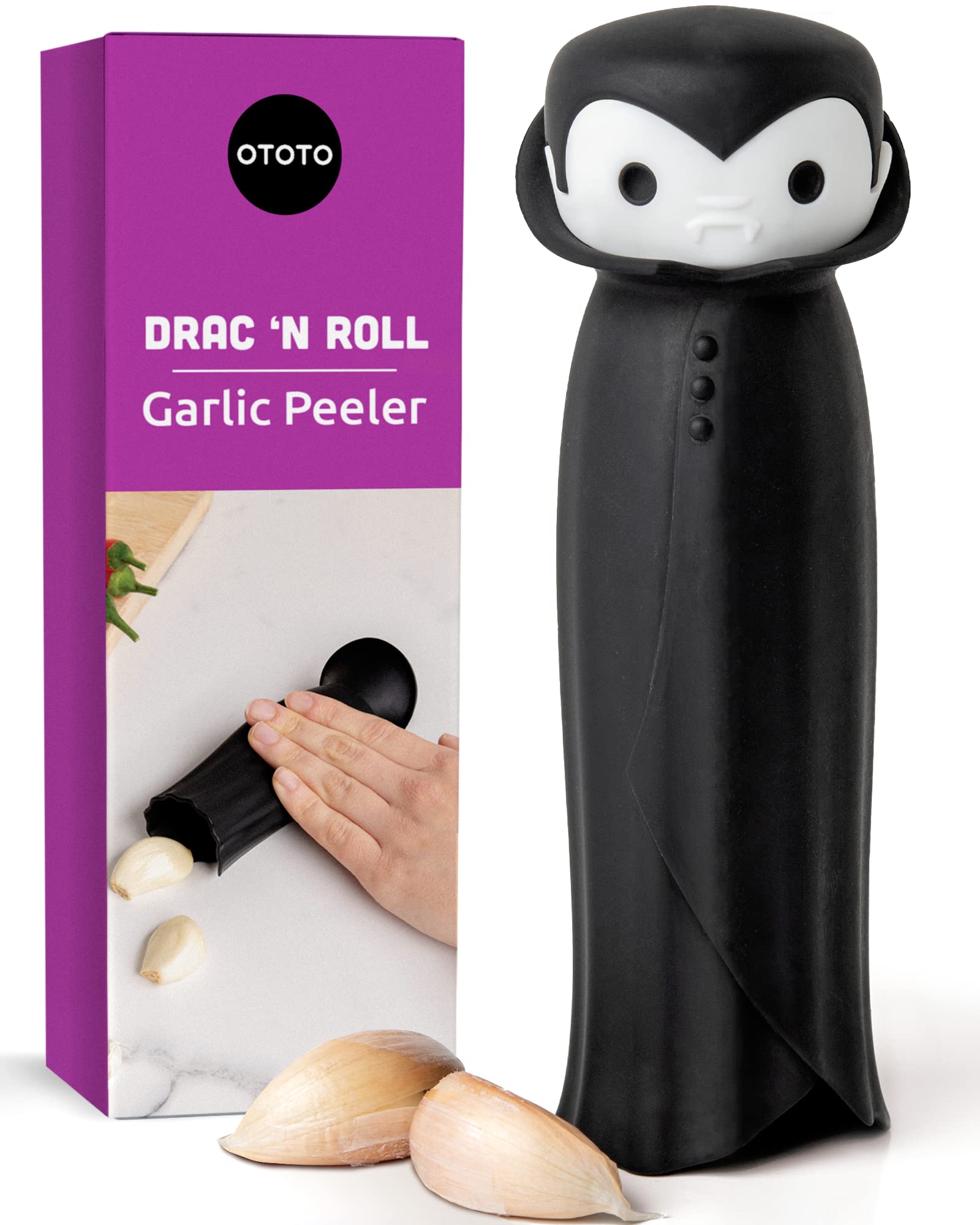 Ototo Drac N ' Roll Vampire Garlic Roller, Silicone Garlic Peeler Tube, Silicone Tube Roller For Halloween - Kitchen Gadget For