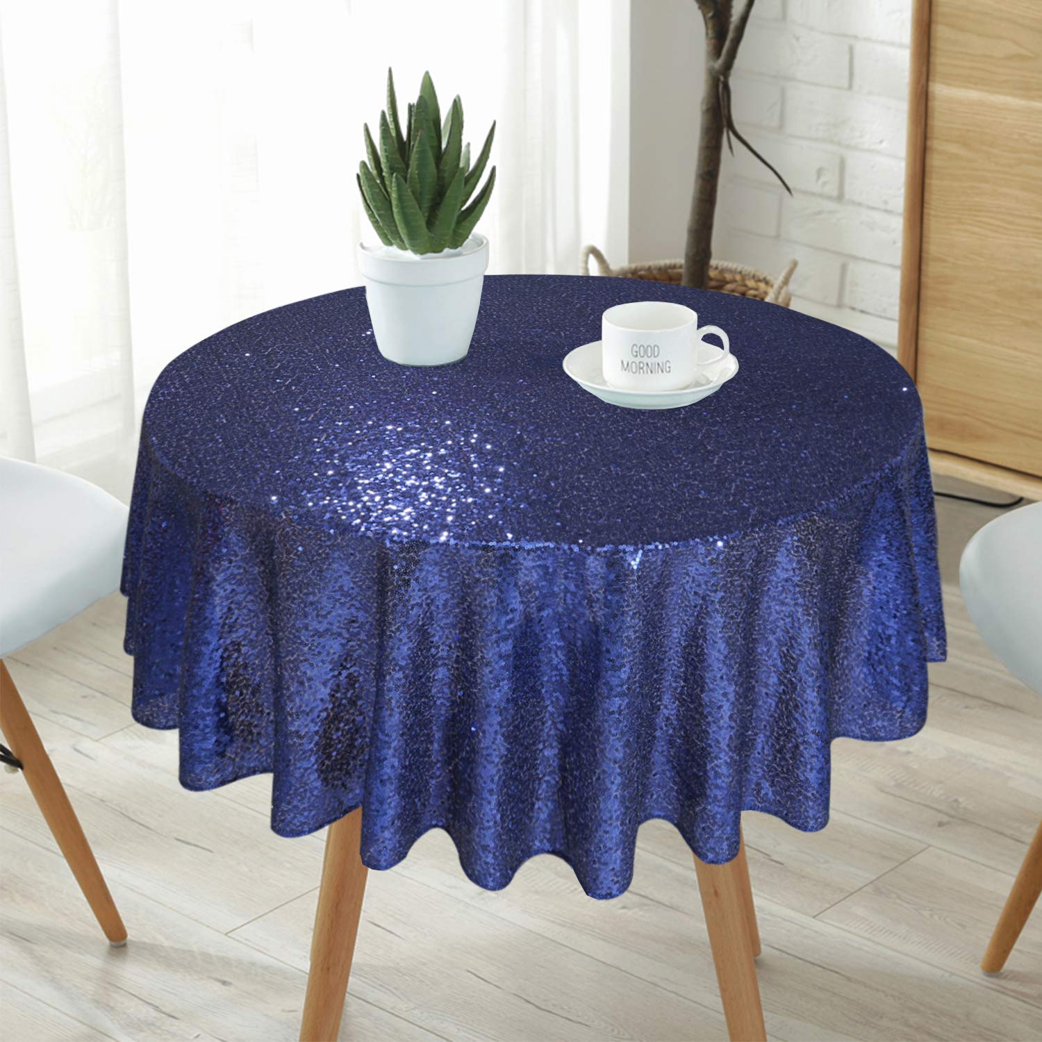 Eternal Beauty Navy Blue 48'' Round Sequin Tablecloth- Sparkly Sequin Overlay For Wedding Party/Dessert Table/Christmas Decorati