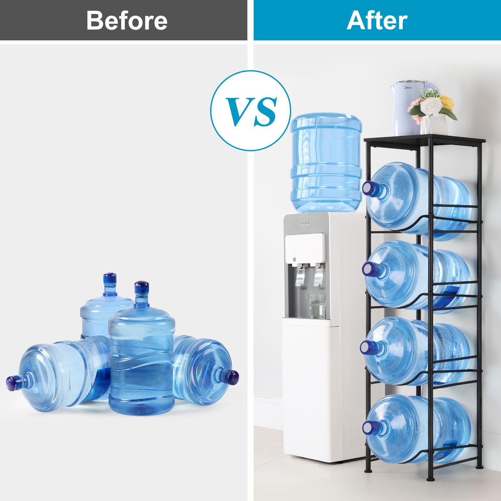 Eteli 5 Gallon Water Jug Holder 4 Tier Gallon Water Bottle Holder With Storage Shelve Water Cooler Jug Rack Stand For 5 Gallon W