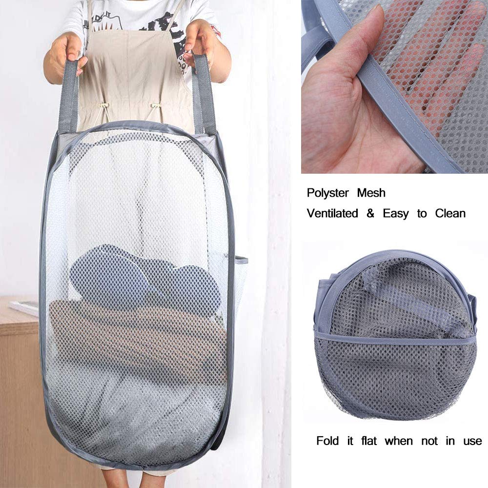 Bud Mesh Pop Up Laundry Hamper, Collapsible For Storage, Portable Folding Pop-Up Clothes Hamper Laundry Basket For Kids Room, Co