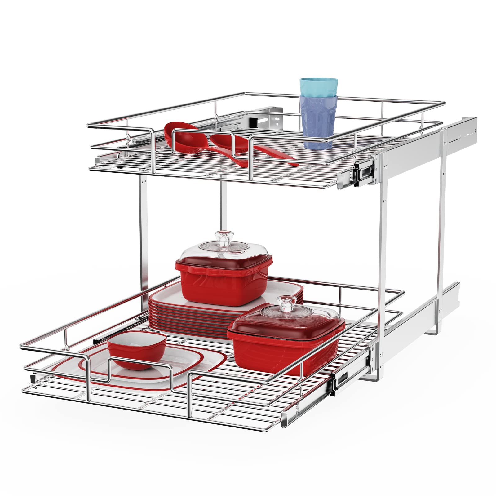 Roomtec Individual Pull Out Cabinet Organizer (17'' W X 21'' D), 2 Tier Spice Rack Organizer For Cabinet, Slide Out Drawer Pantr