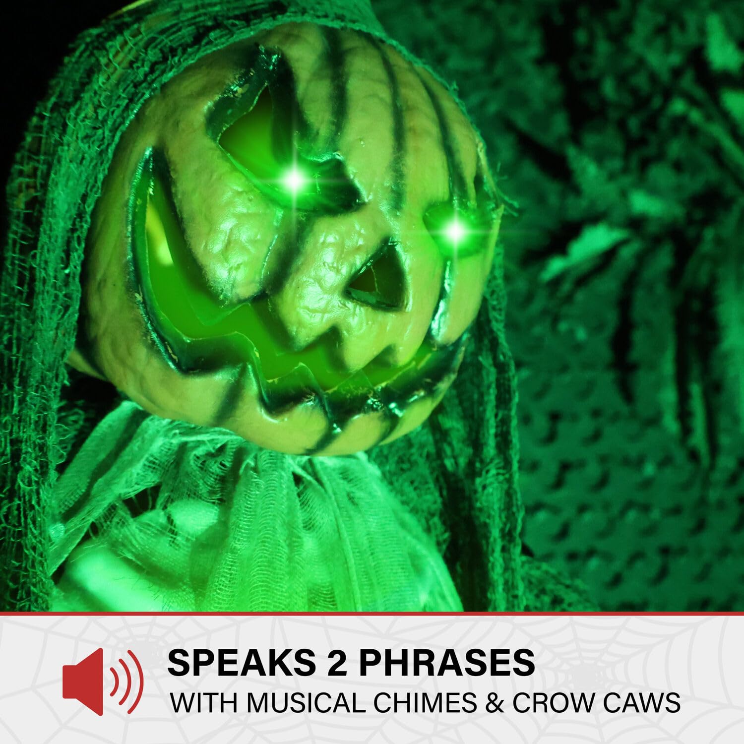 Haunted Hill Farm Lifesize Animatronic Scary Talking Pumpkin Man with Touch Activated Lights and Sound, Battery-Operated Indoor