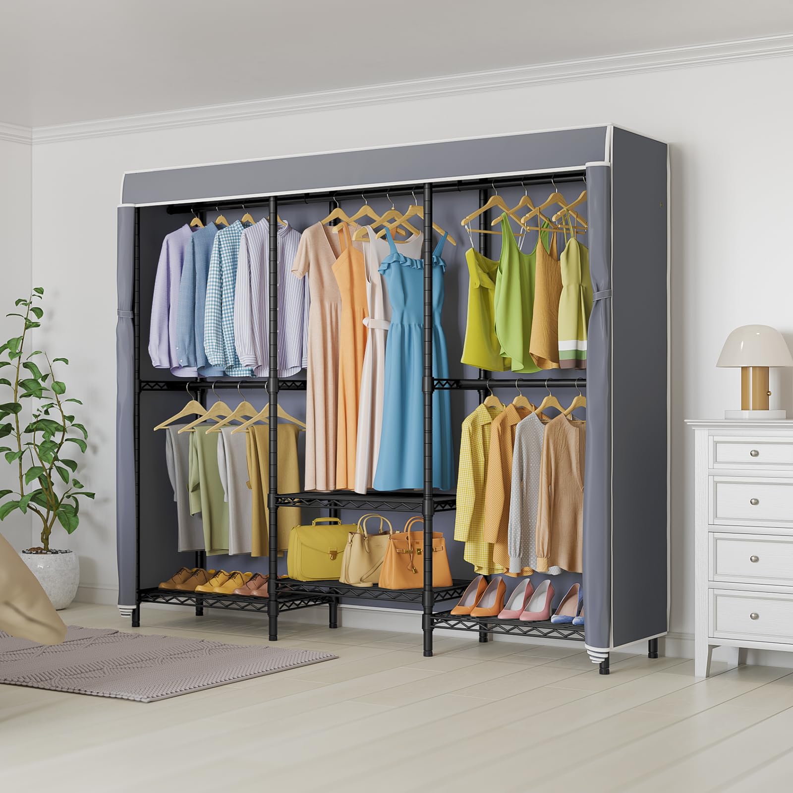 Vipek V5C Se Covered Garment Rack Heavy Duty Clothes Rack With Cover And Adjustable Shelves, Freestanding Portable Closet Rack C