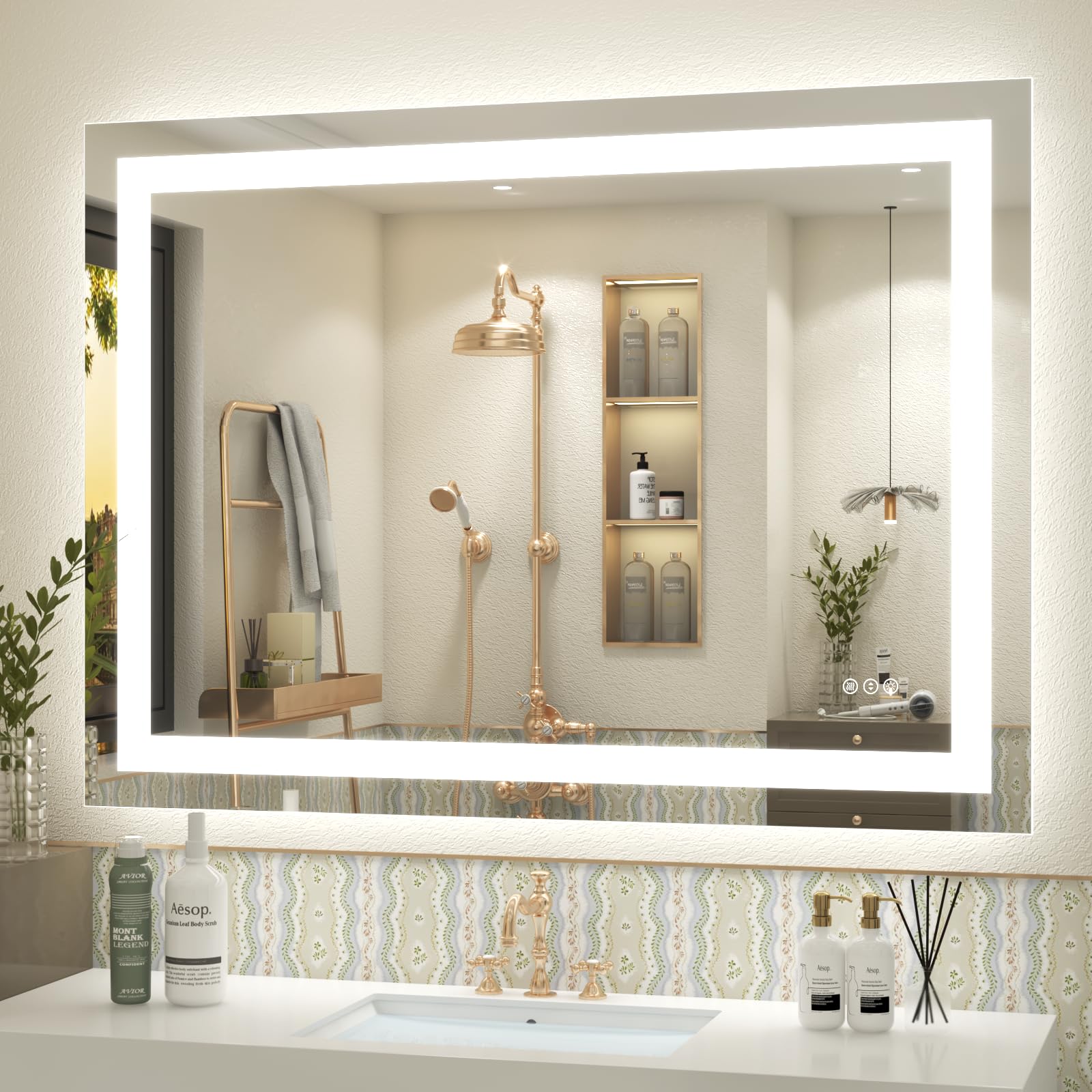 ODDSAN 40 x 30 Inch Lighted LED Bathroom Mirror for Wall  Lighted Vanity Mirror for Wall  Dimmable  Anti-Fog  Shatter-Proof  ETL Listed (Front Lights + Backlit)