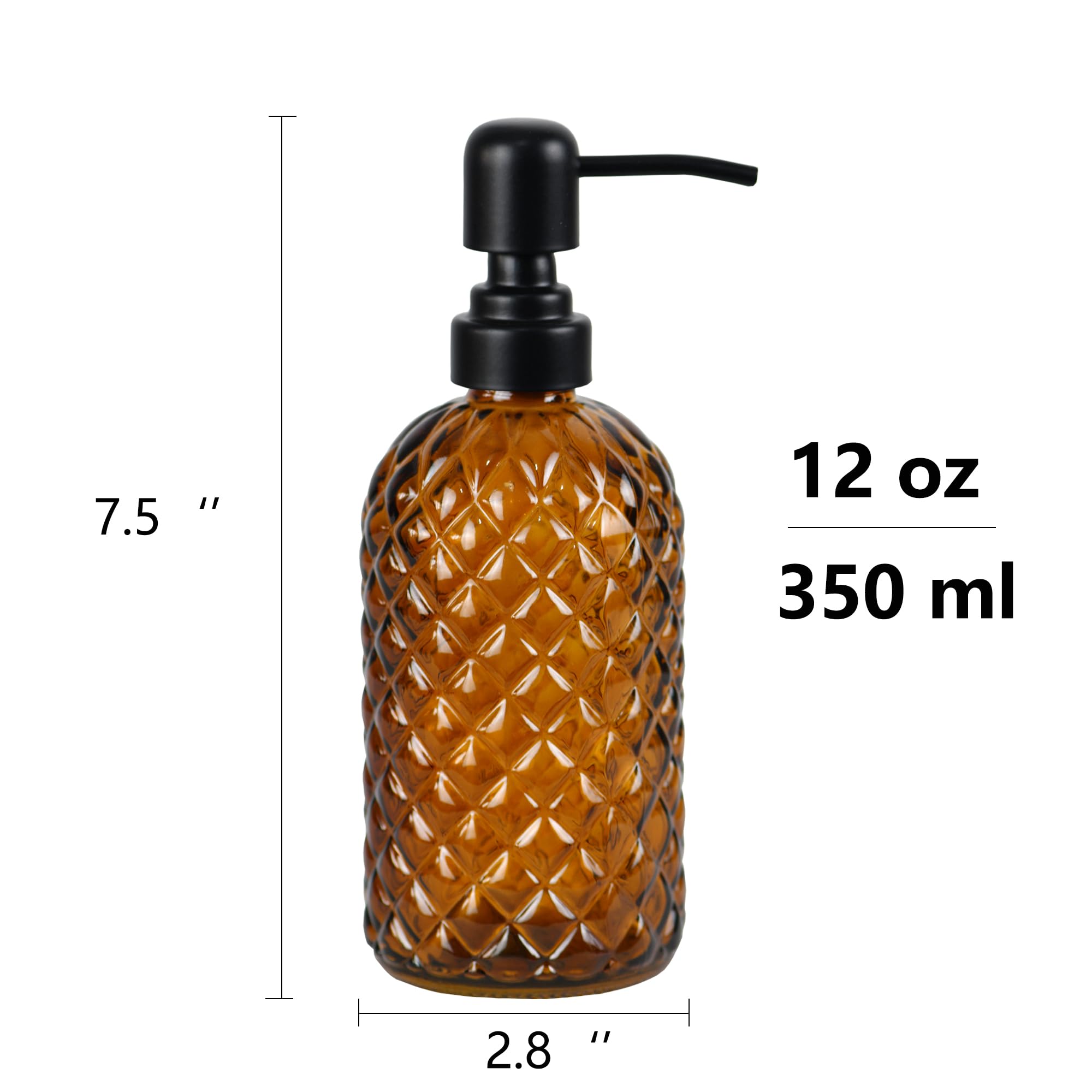 Hzxcuim 12Oz Glass Soap Dispenser With 304 Black Rustproof Stainless-Steel Pump, Refillable Glass Soap Dispenser For Kitchen, Ba