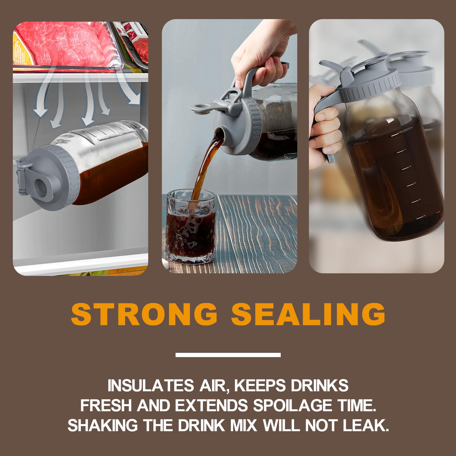 JunVpic Cold Brew Coffee Maker Jar - 64oz Thick Glass Multipurpose Mason Pitcher Spout Lid with Handle & Stainless Steel Filter for Iced Coffee  Lemonade  Ice Tea  Homemade Fruit Drinks Container