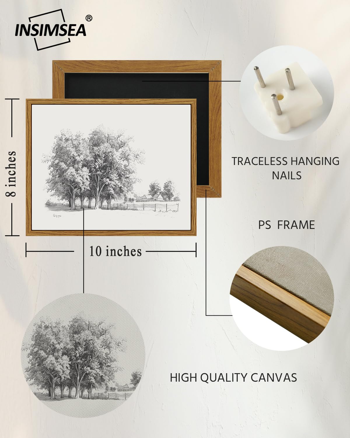 Insimsea Framed Wall Art For Living Room Vintage Tree Canvas Art Black And White Sketch Botanical Wall Decor Bedroom Artwork Far