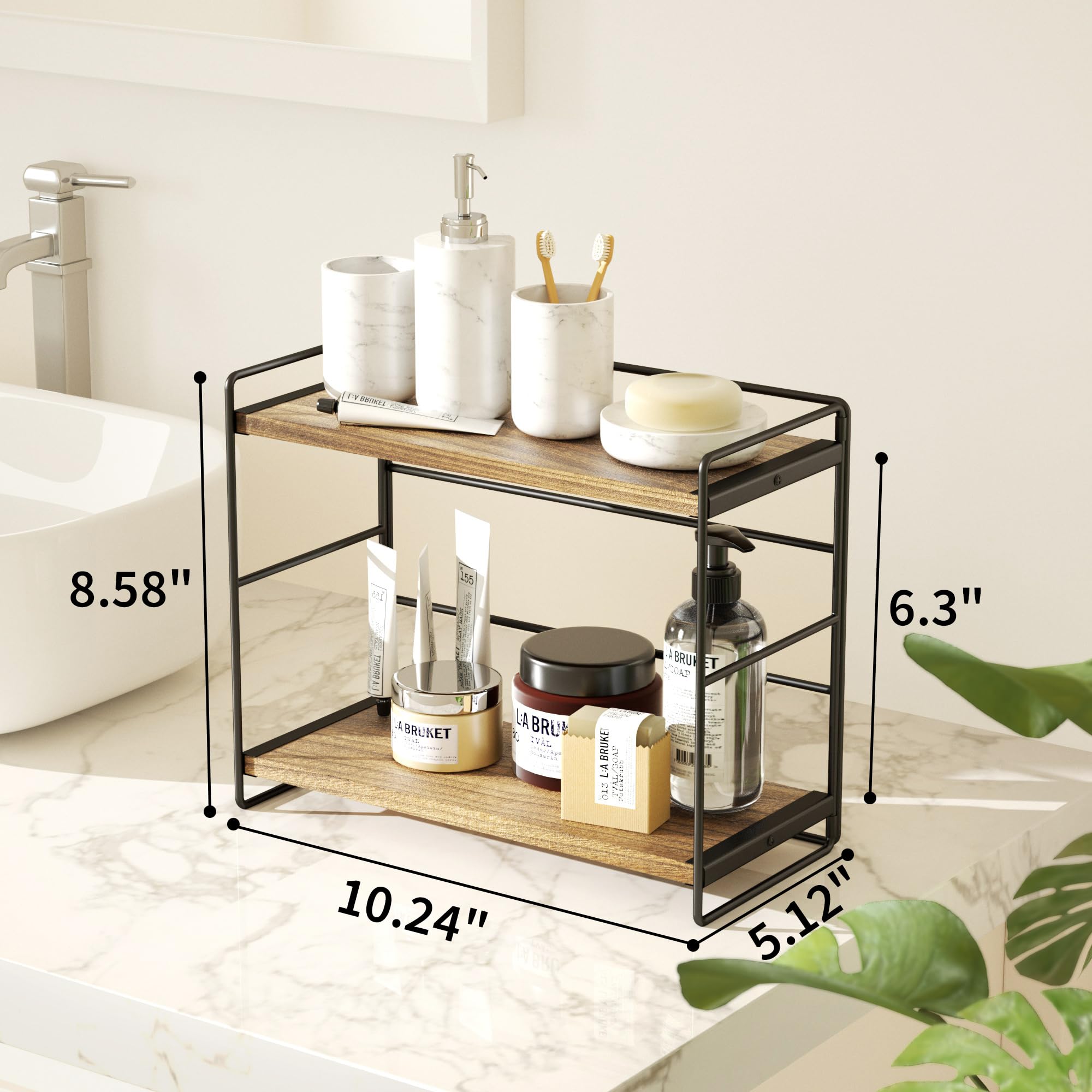 SRIWATANA Bathroom Countertop Organizer Set of 2, Kitchen Counter Shelf Spice Rack Sink Countertop Storage Desktop Large Wood Sh
