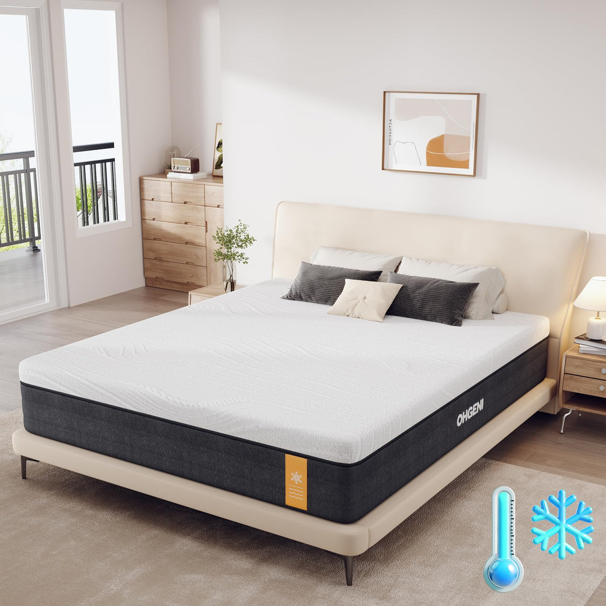 Ohgeni 10 Inch Full Size Mattress, Cooling Gel Memory Foam Bed Mattresses In A Box, Cool Touch Surface, Medium Feel, Ergonomic S