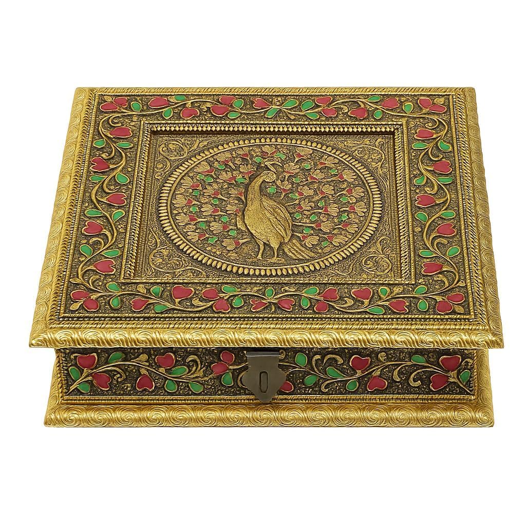 Qeu Creation Handmade Wooden Storage Box, 8X8X2 Inch, Compact Organizer For Dry Fruits, Nuts, Sweets, Elegant Gift Container