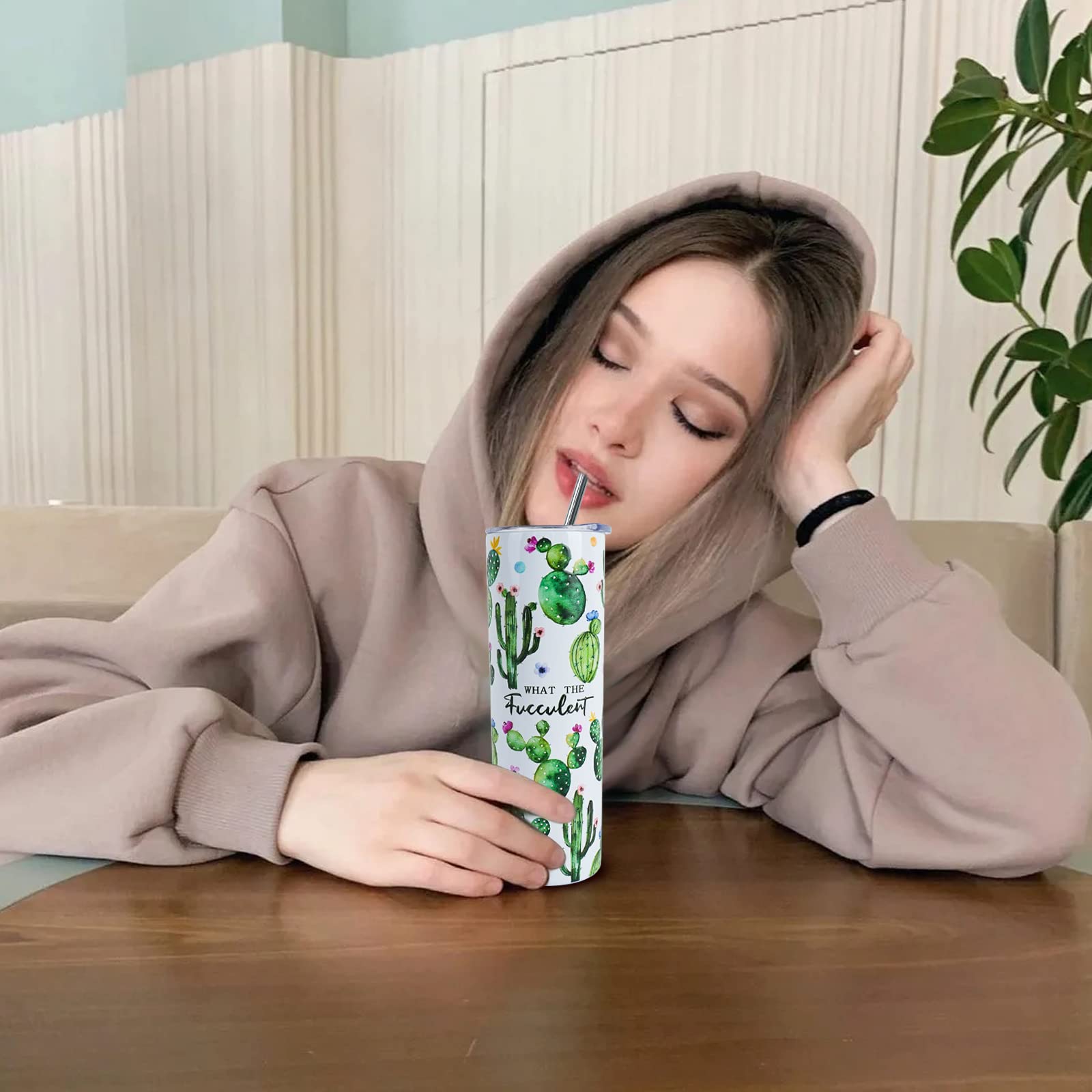 Mofvugz Cactus Tumbler,Cup-What The Fucculent-Cute Succulent Gifts For Women,Plant Lady Gifts,Cactus Gifts For Gardeners Women,P