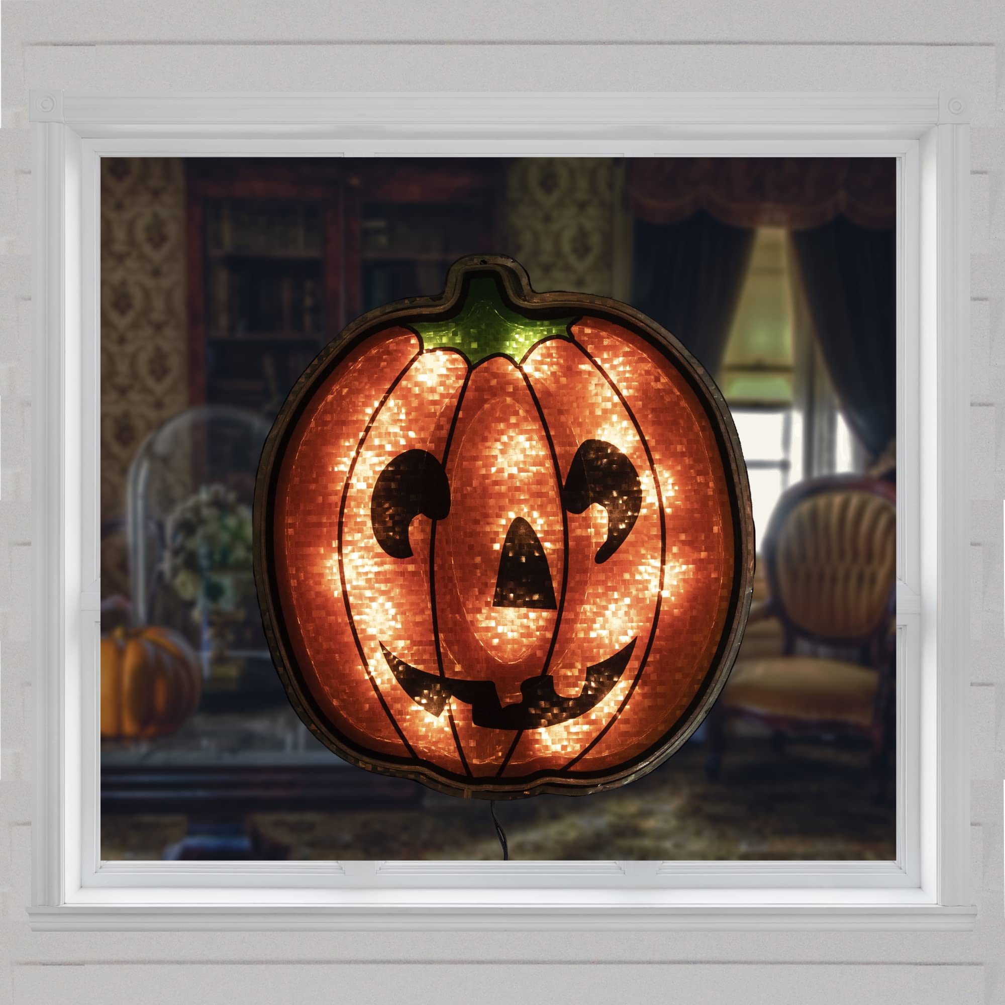 Lighted Jack O  Lantern Halloween Window Decoration - 13.5