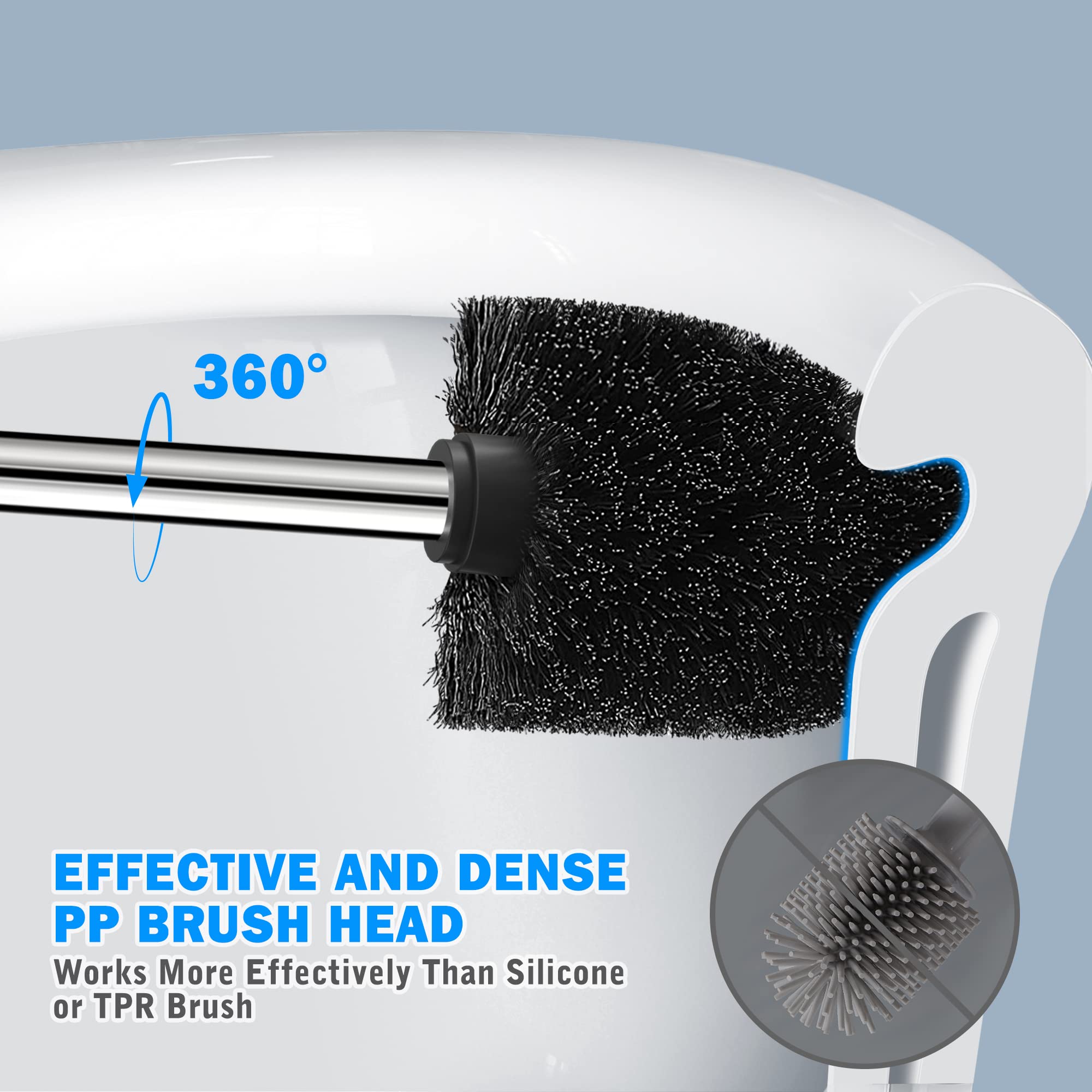 IXO Toilet Brush and Holder 2 Pack  304 Stainless Steel Toilet Brush with Extended and Durable Comfortable Brush Handle  Toilet Bowl Brush for Bathroom Toilet - Ergonomic  Pratical Durable(Black)