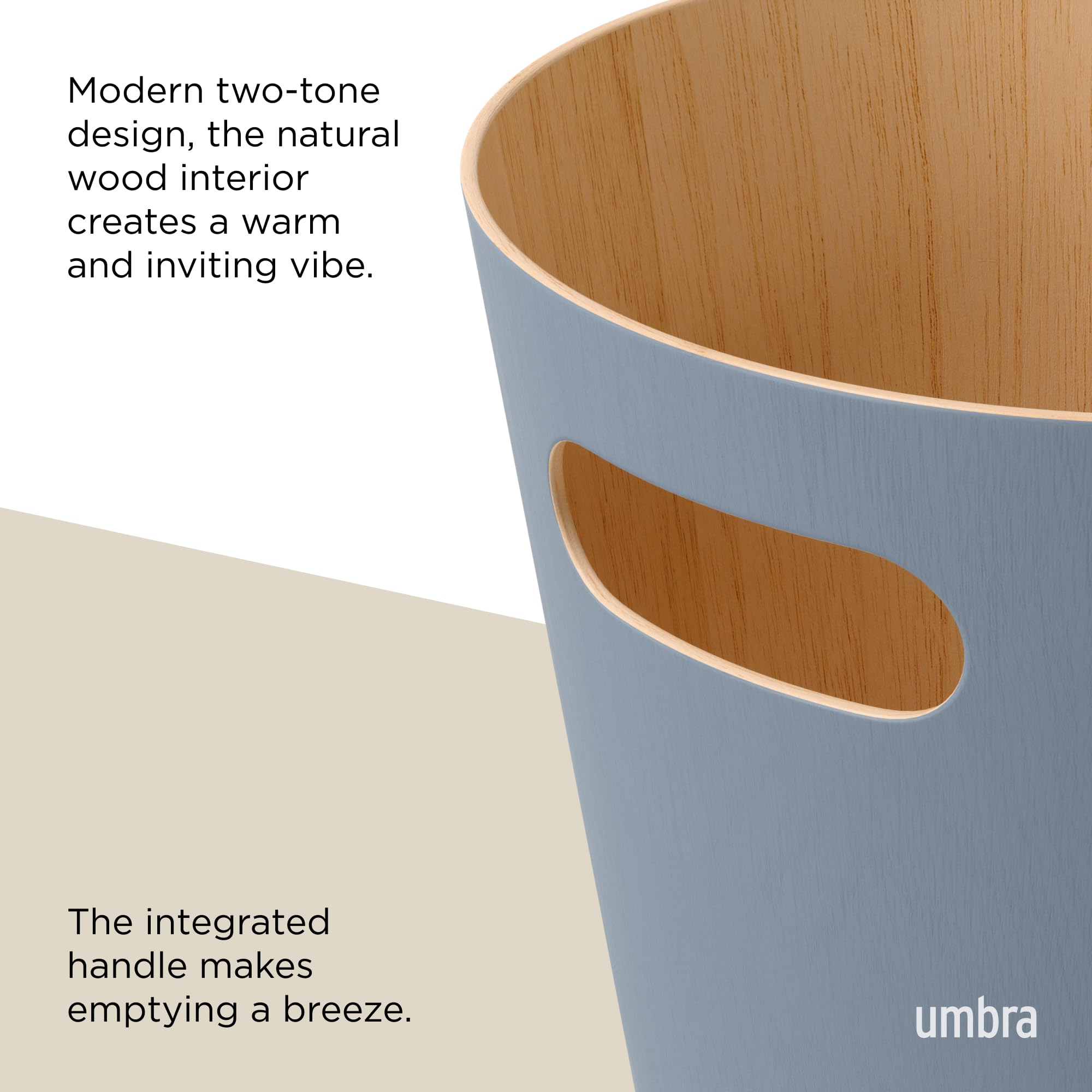 Umbra Woodrow 2-Gallon Modern Wooden Trash Can Wastebasket, Attractive Bin For Garbage Or Recycling, Suitable For Home Or Office