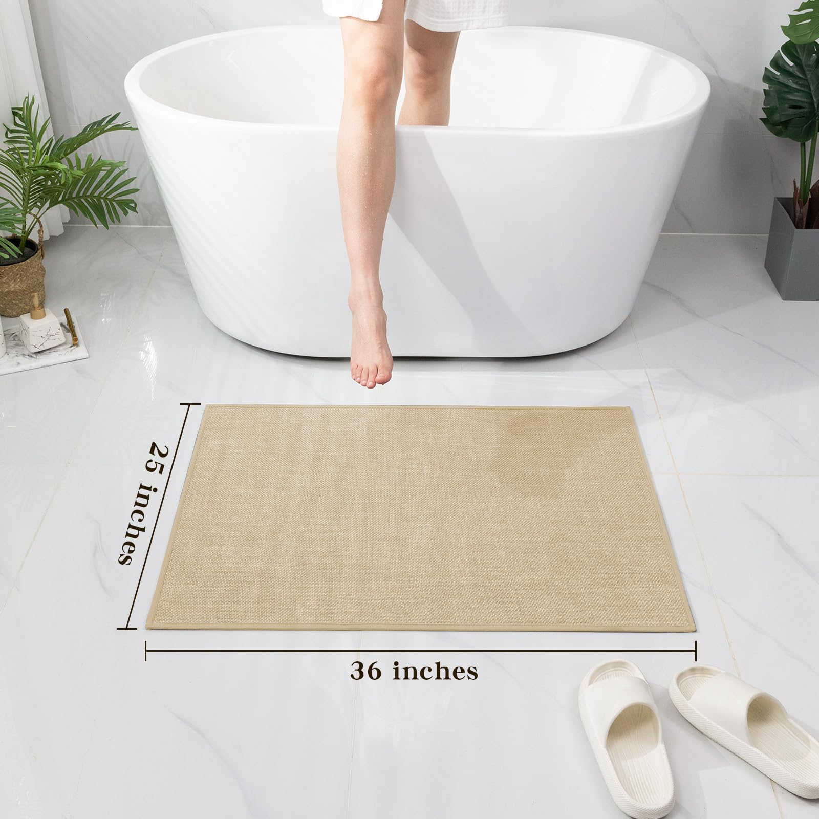 Chakme Bathroom Rugs Mat 36X25, Ultra Thin Non Slip Bath Mat Large Quick Dry Absorbent Bath Mat For Bathroom Floor, (Light Beige